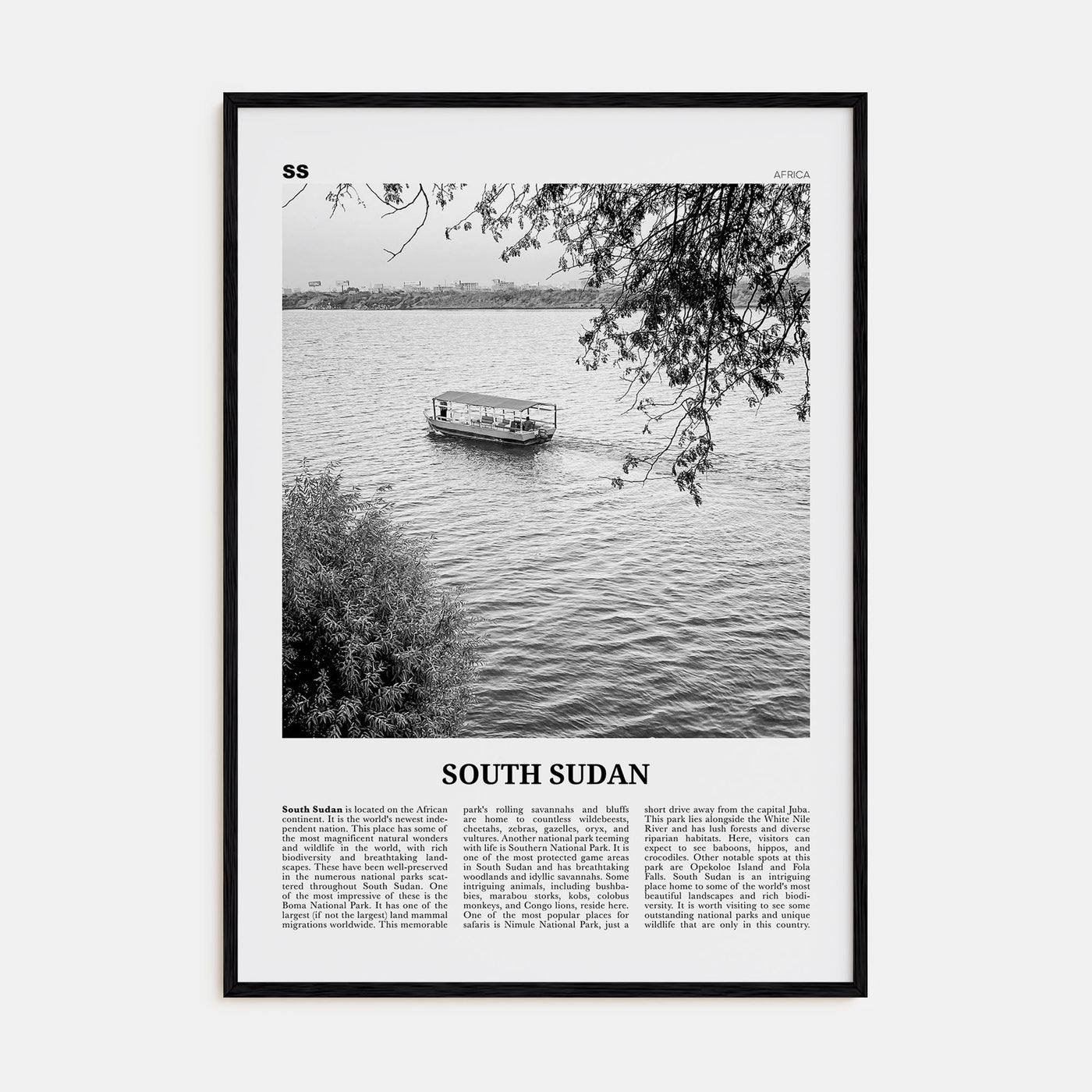 South Sudan Travel B&W Poster