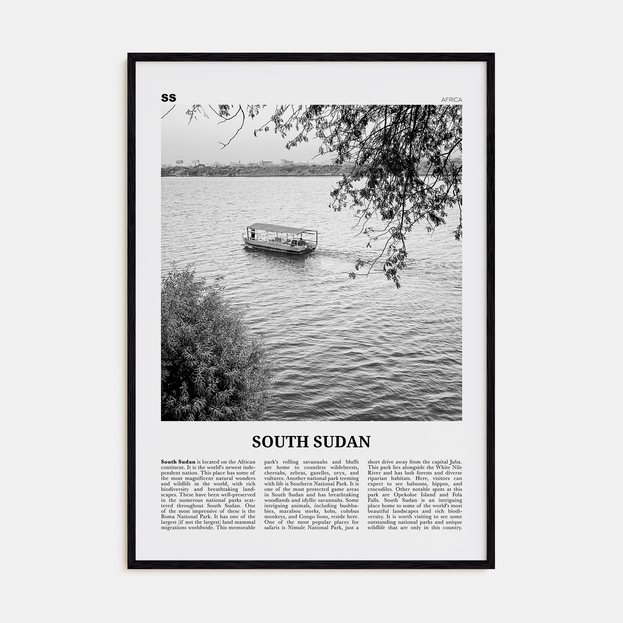 South Sudan Travel B&W Poster