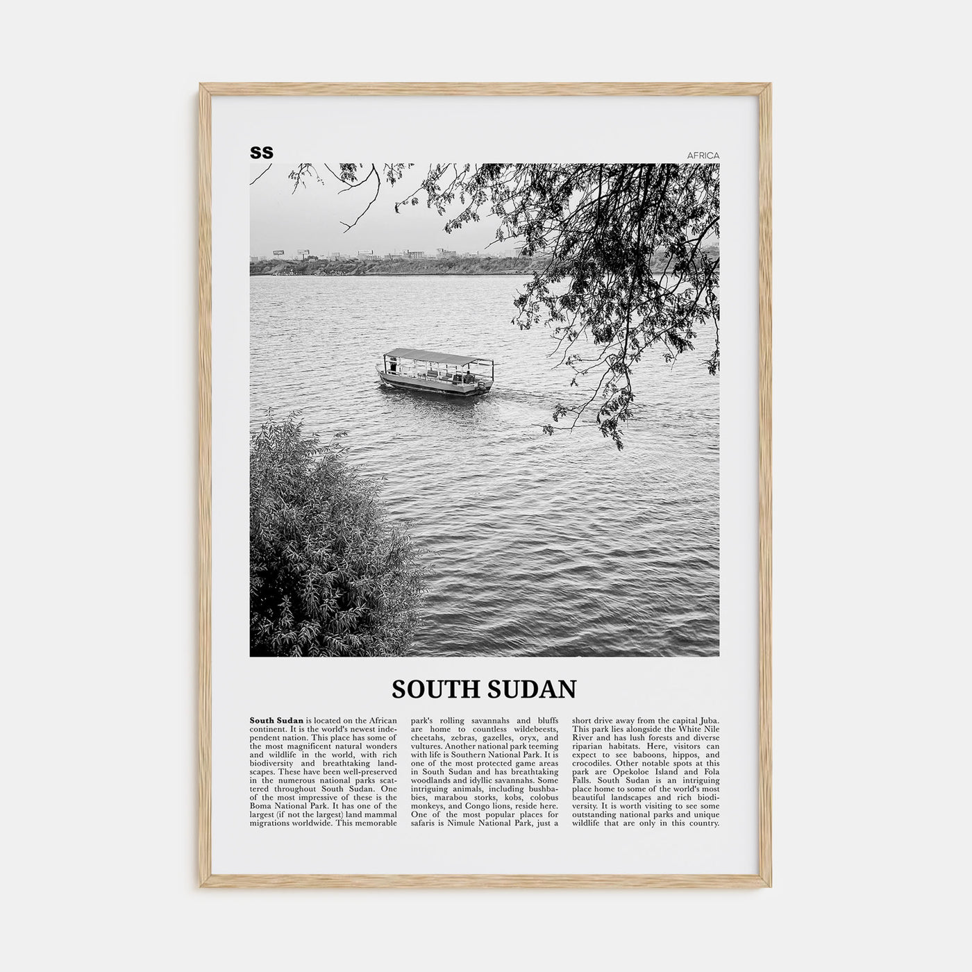 South Sudan Travel B&W Poster