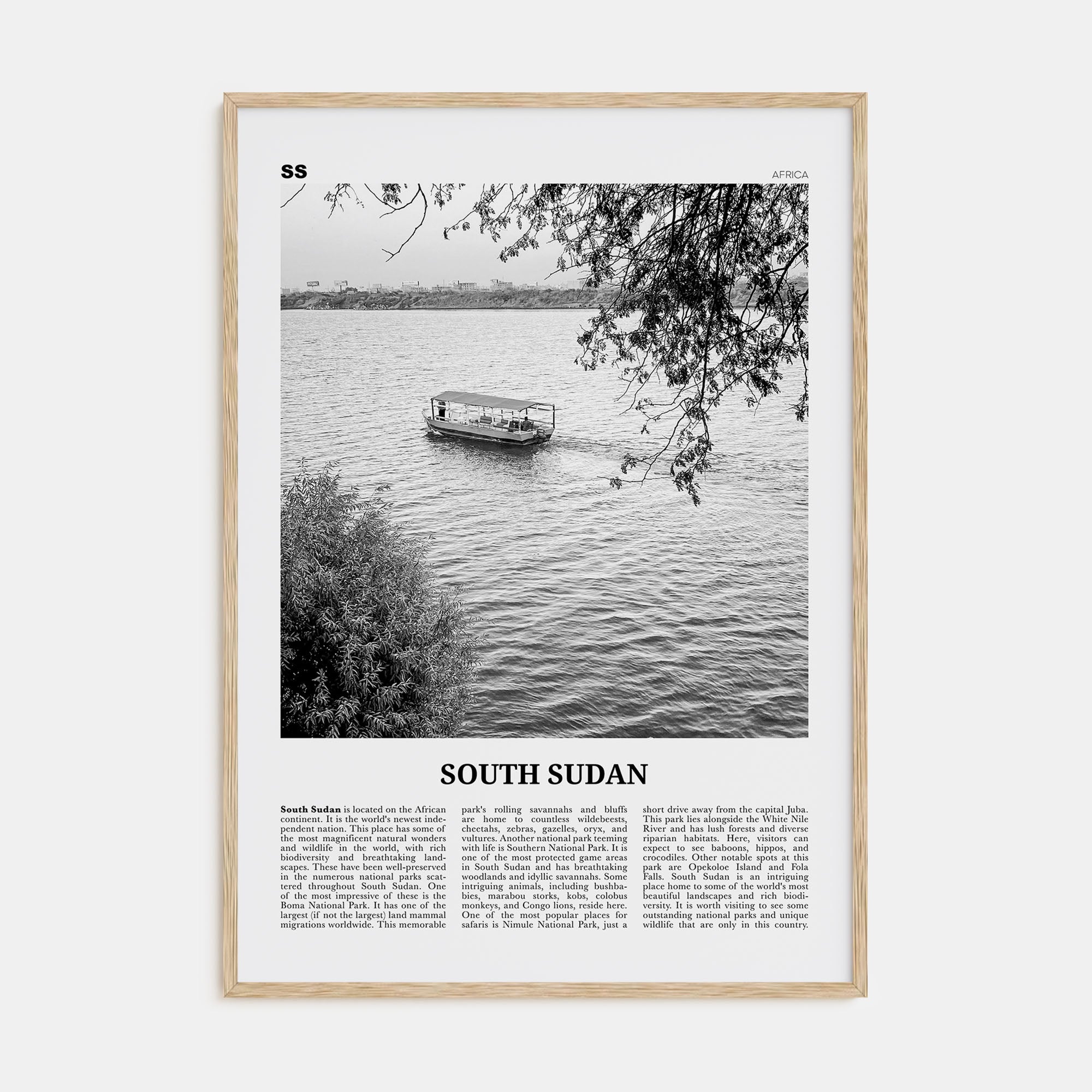 South Sudan Travel B&W Poster