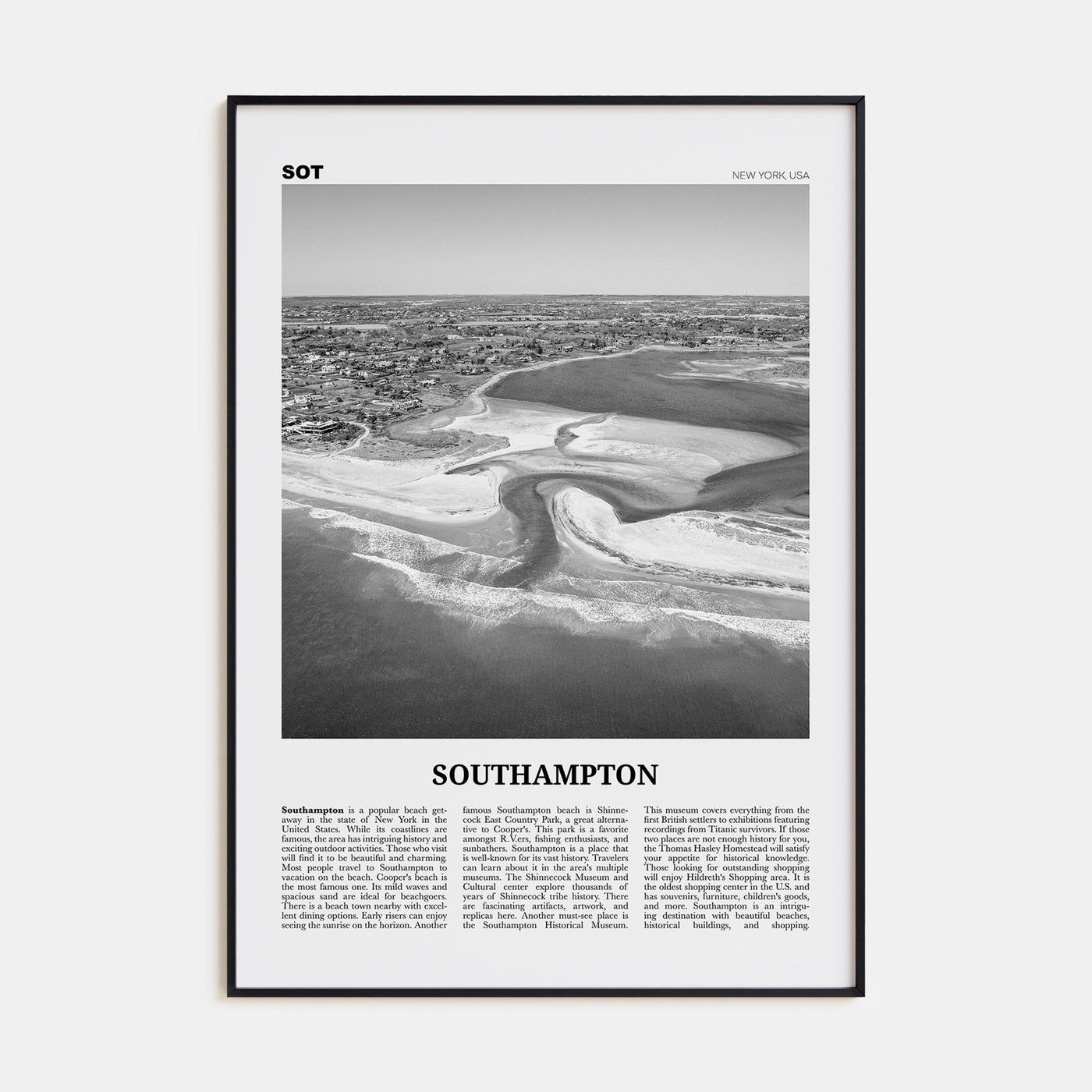 Southampton, New York Travel B&W Poster