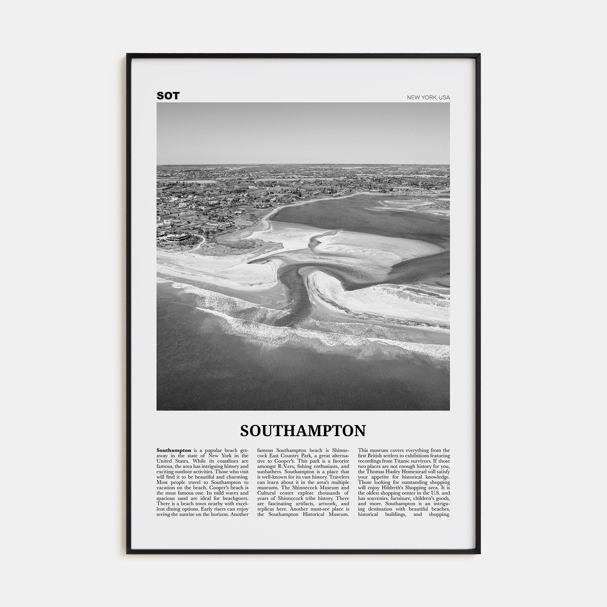Southampton, New York Travel B&W Poster