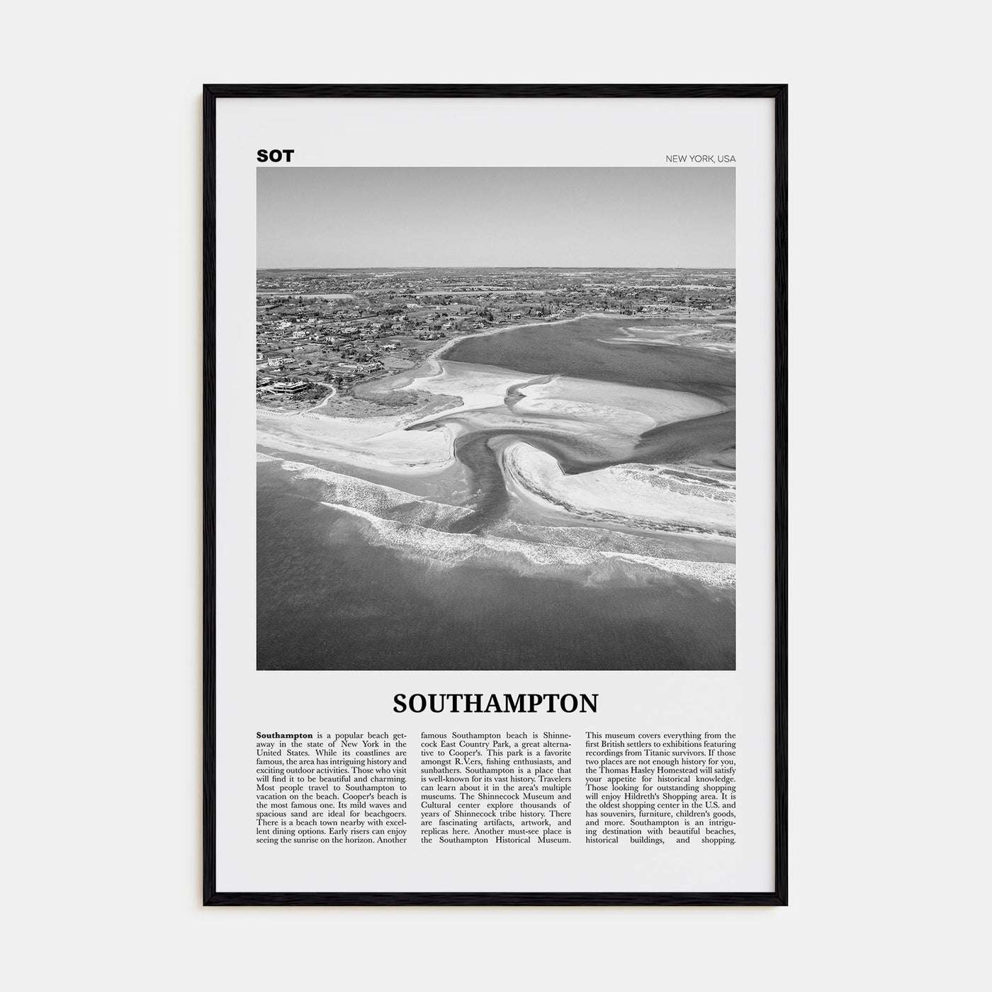 Southampton, New York Travel B&W Poster