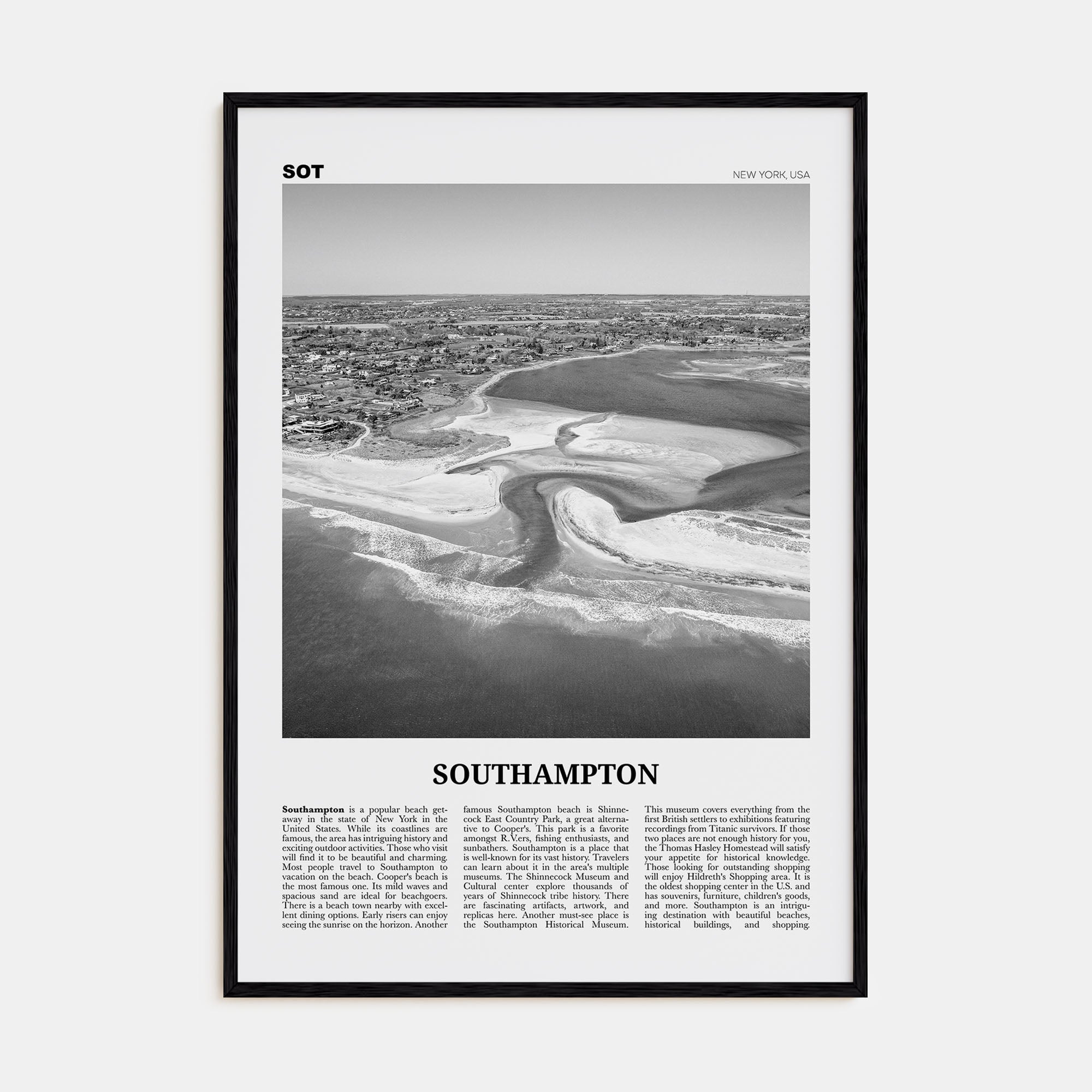 Southampton, New York Travel B&W Poster