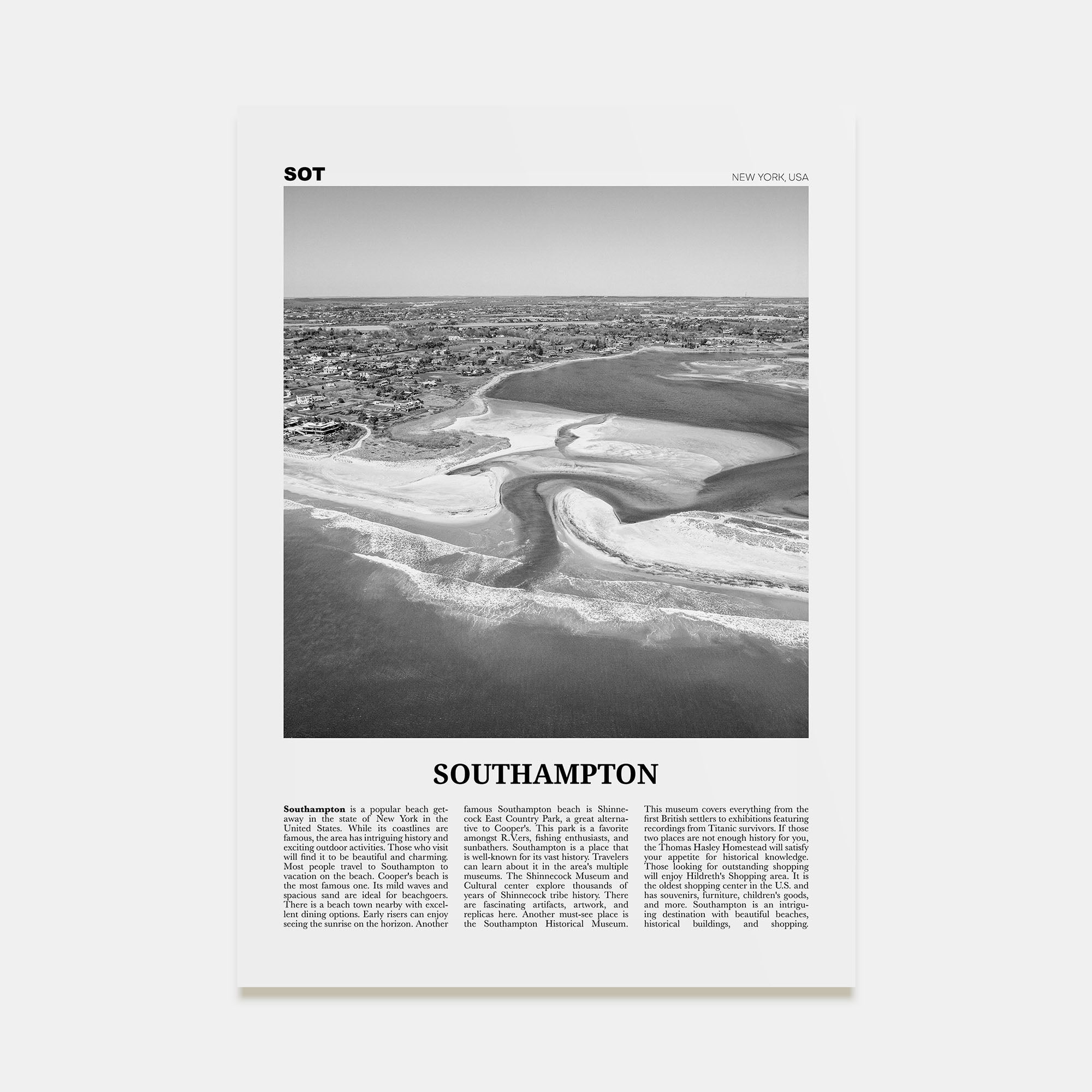 Southampton, New York Travel B&W Poster