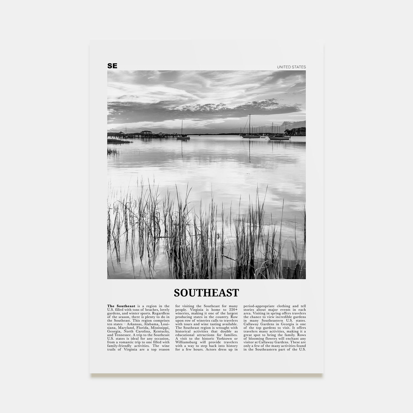 Southeast Travel B&W Poster