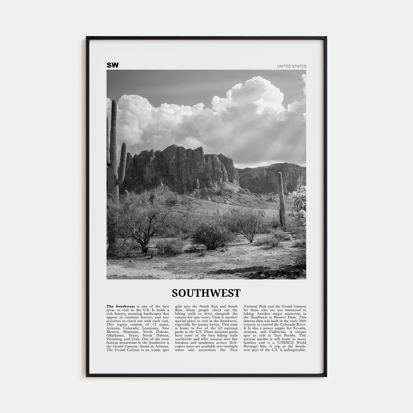 Southwest Travel B&W Poster