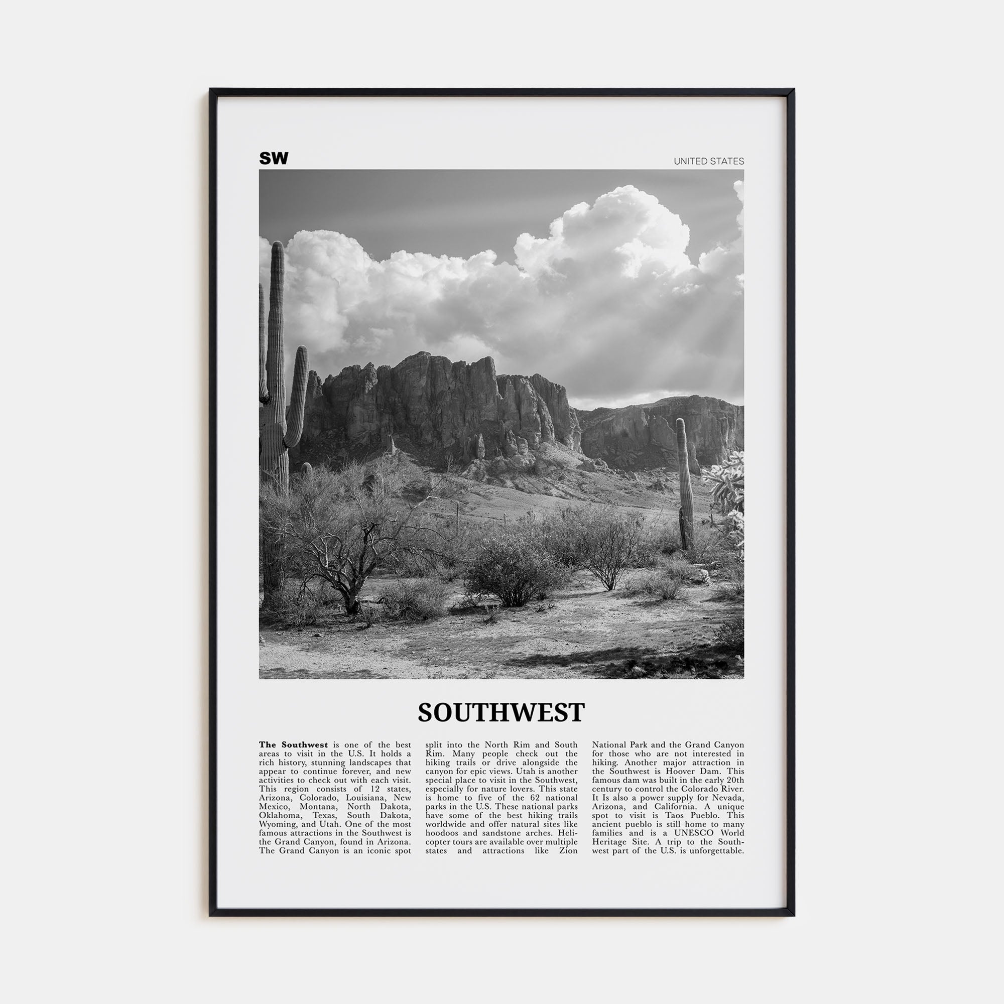 Southwest Travel B&W Poster