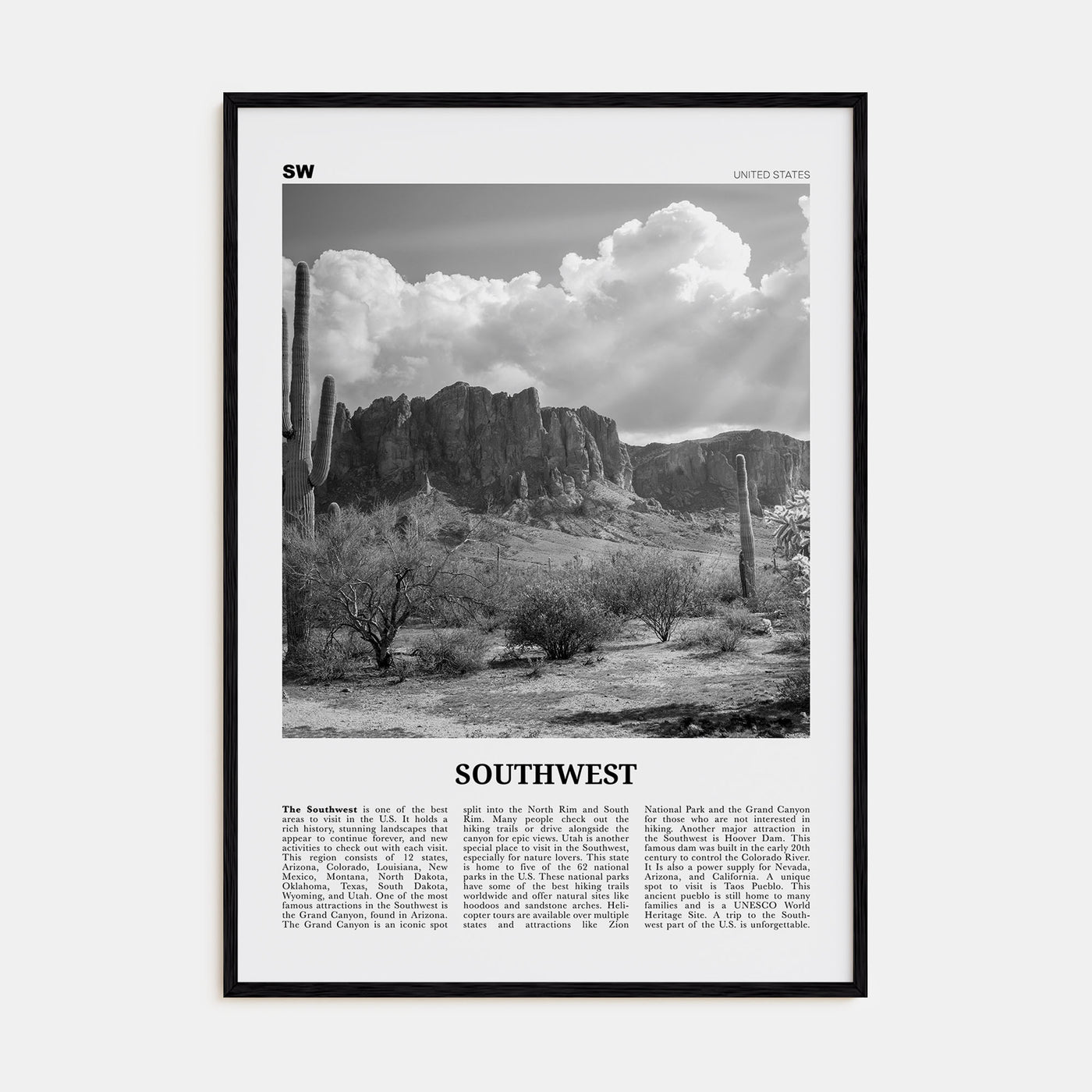 Southwest Travel B&W Poster