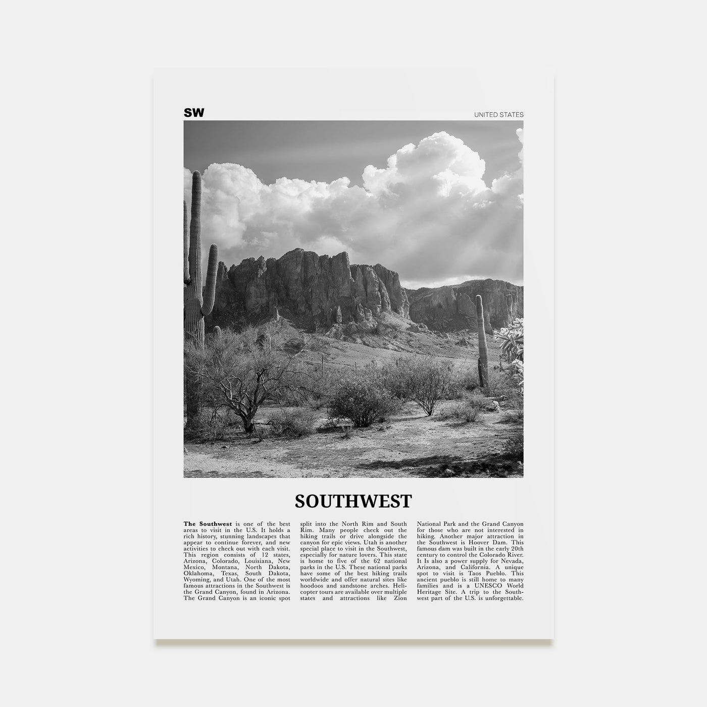 Southwest Travel B&W Poster