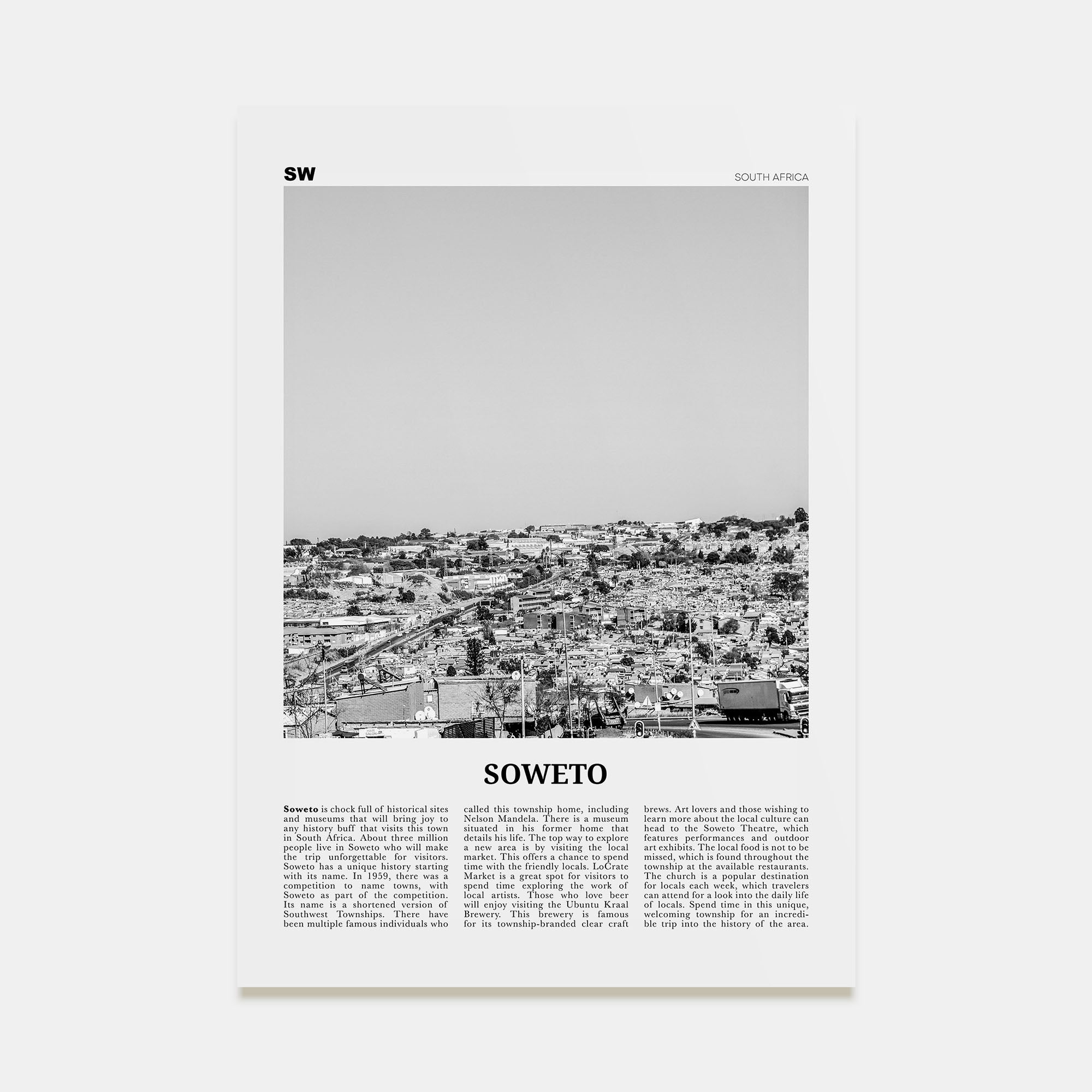 Soweto Travel B&W Poster
