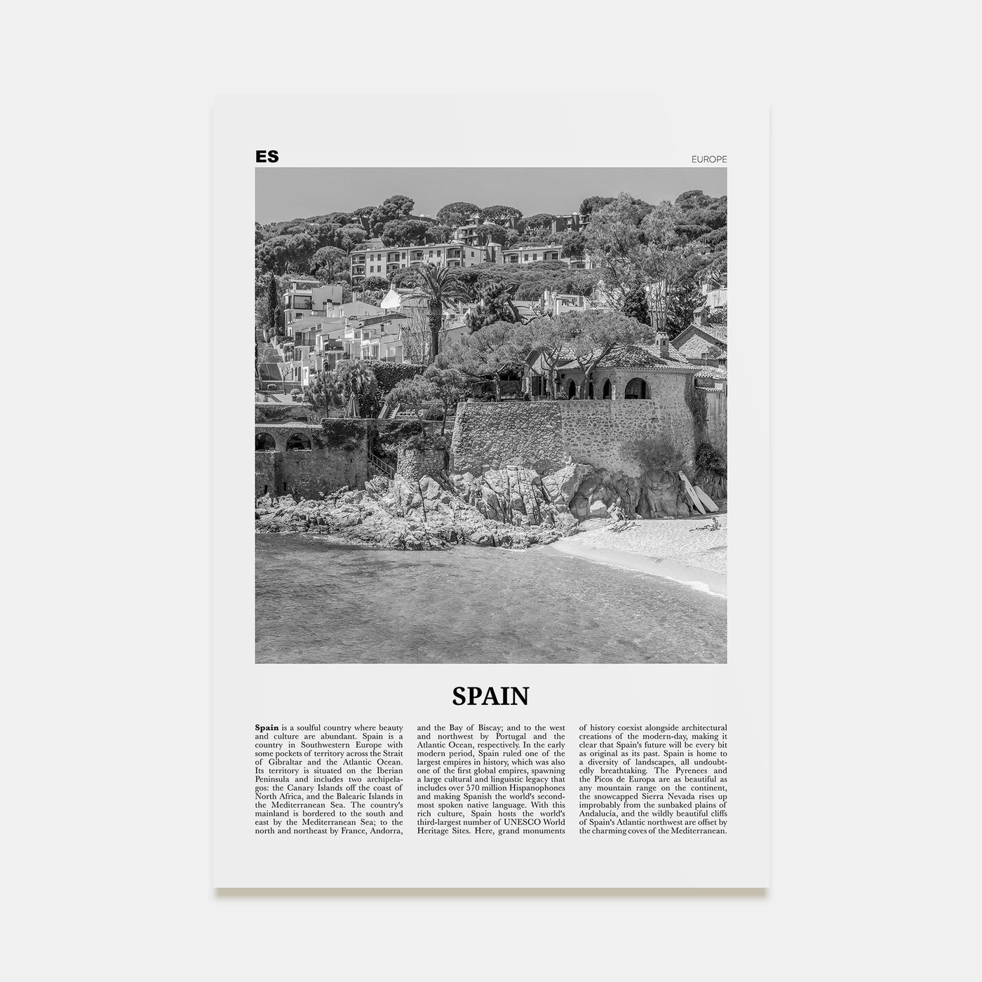 Spain Travel B&W No 3 Poster