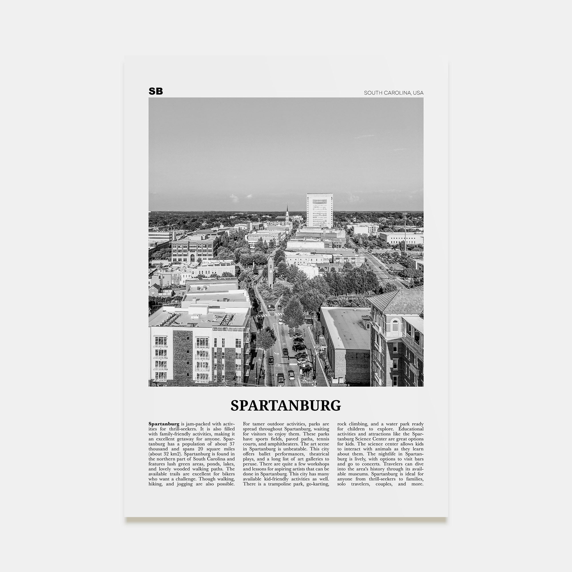 Spartanburg Travel B&W Poster