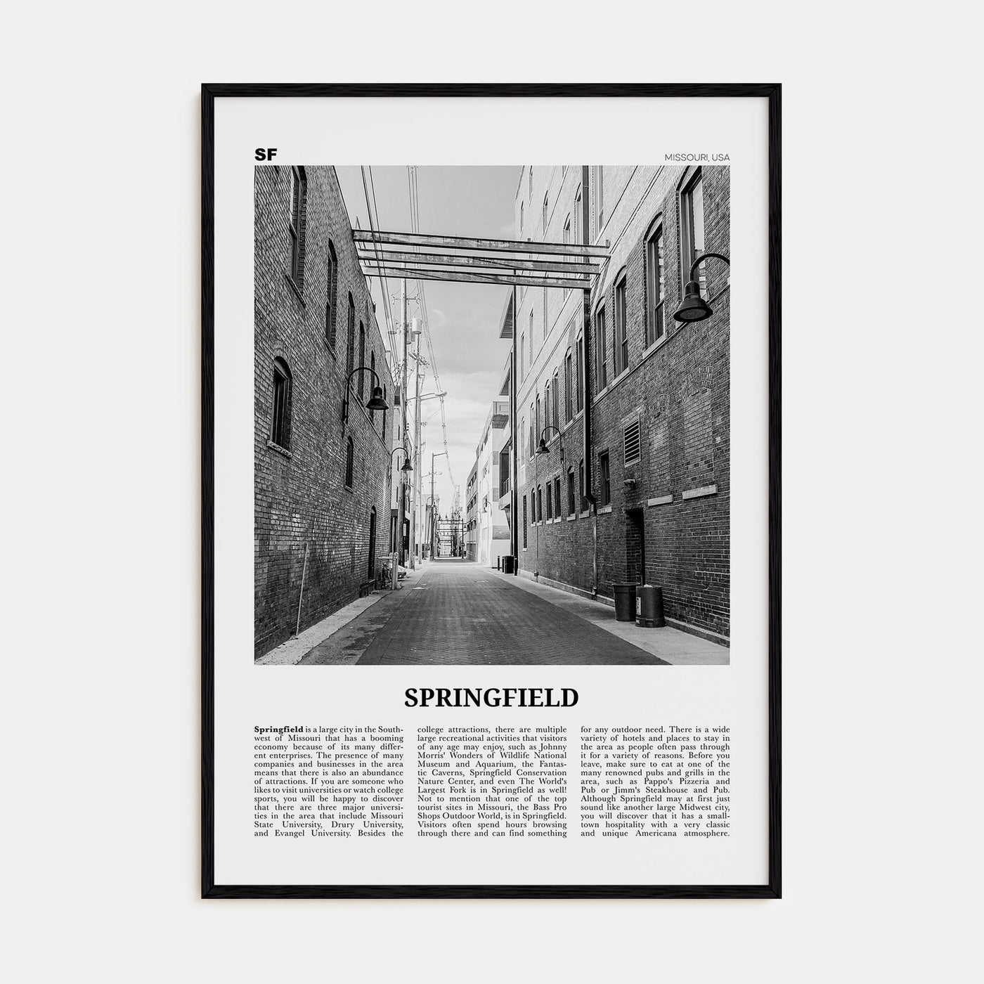 Springfield, Missouri Travel B&W Poster