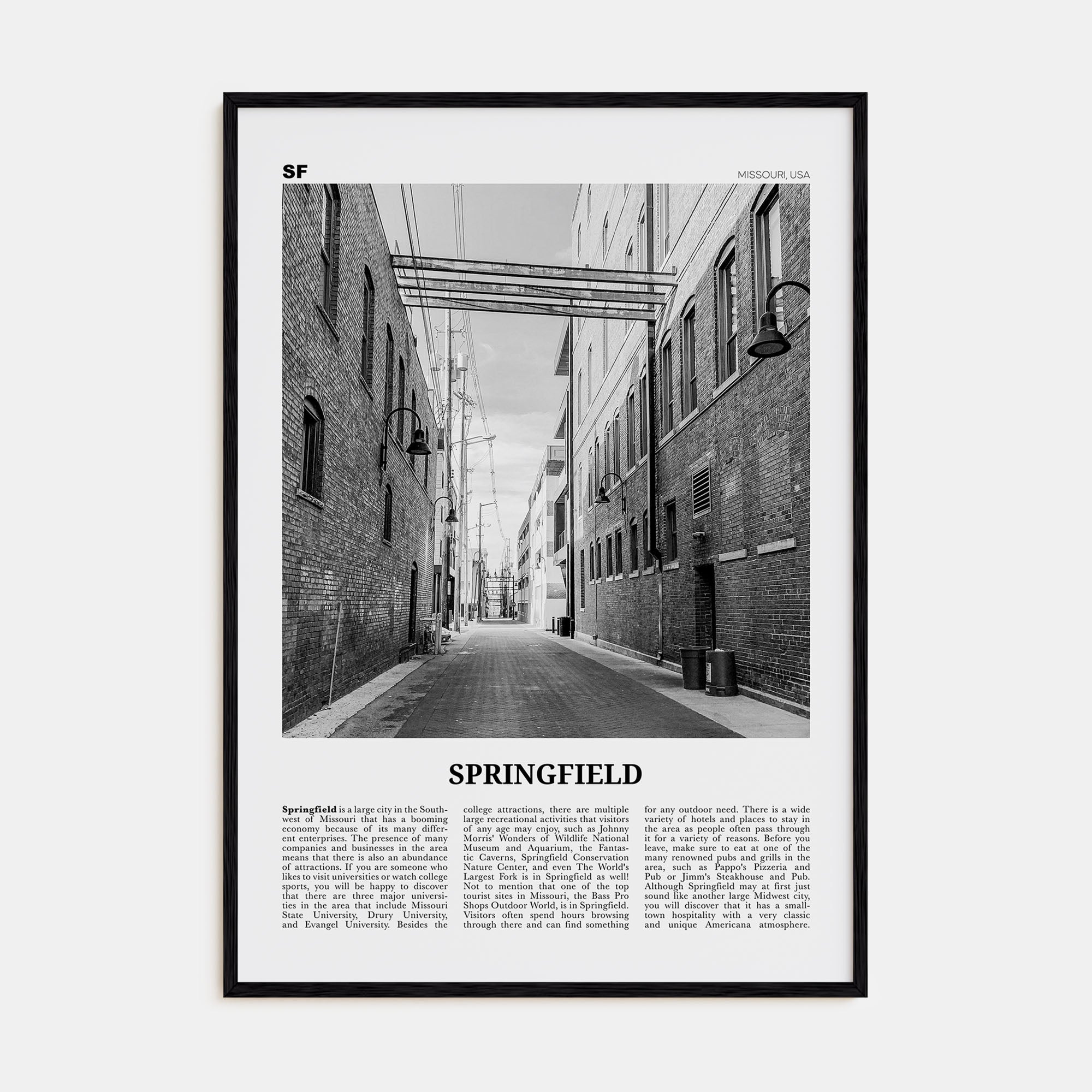 Springfield, Missouri Travel B&W Poster