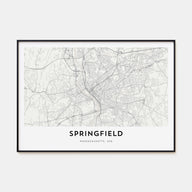 Springfield, Massachusetts Map Landscape Poster