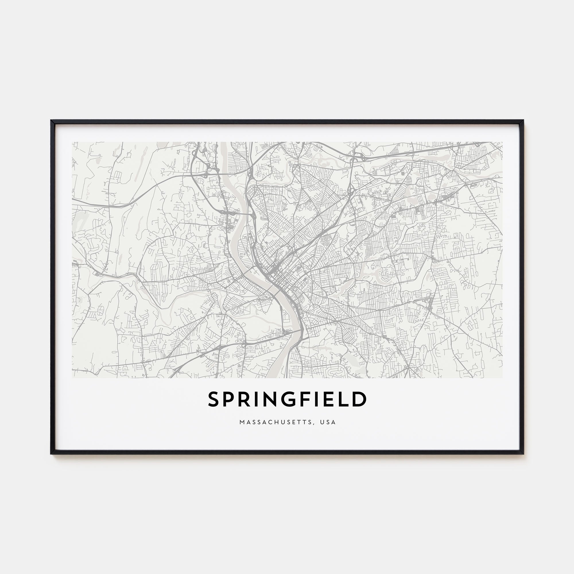 Springfield, Massachusetts Map Landscape Poster