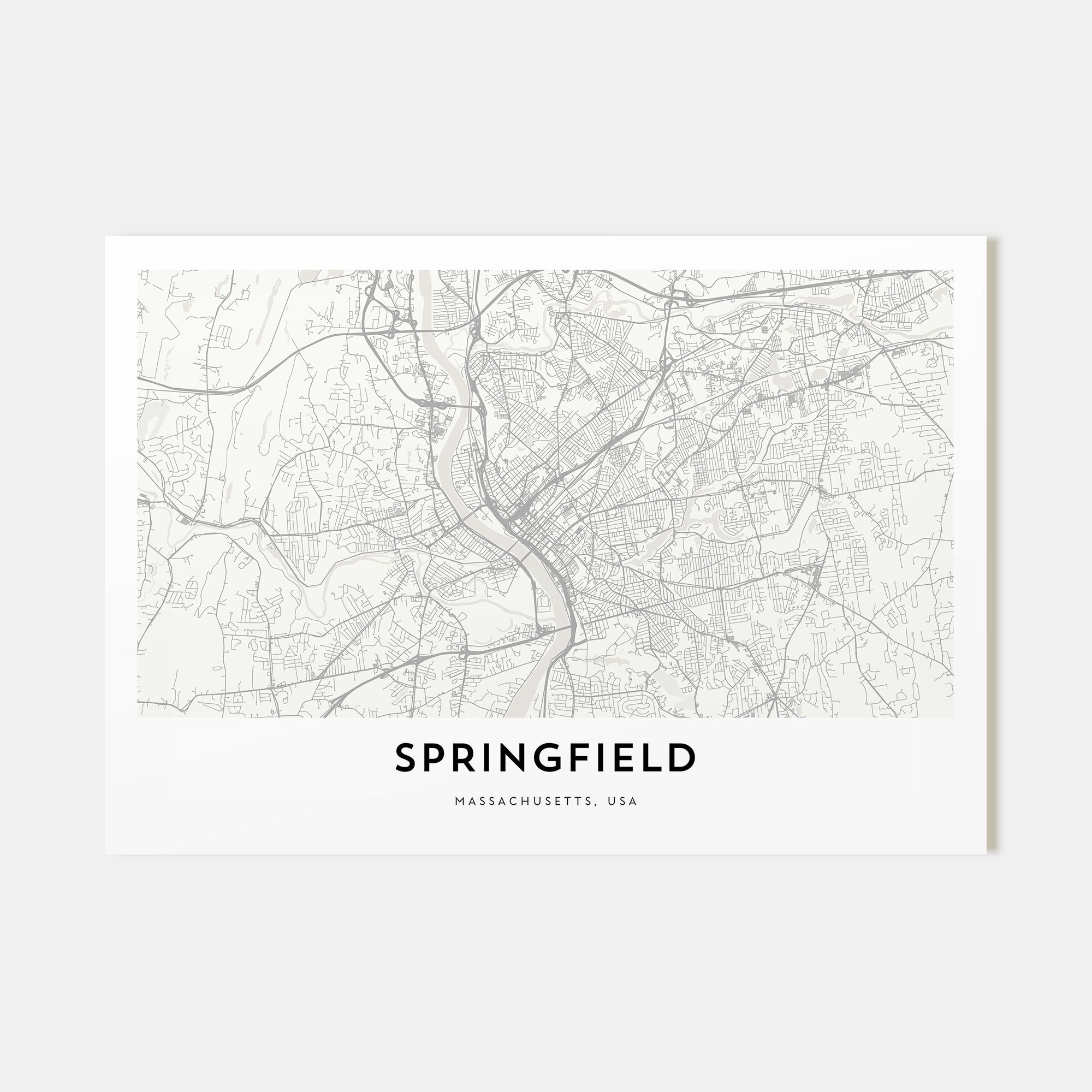 Springfield, Massachusetts Map Landscape Poster