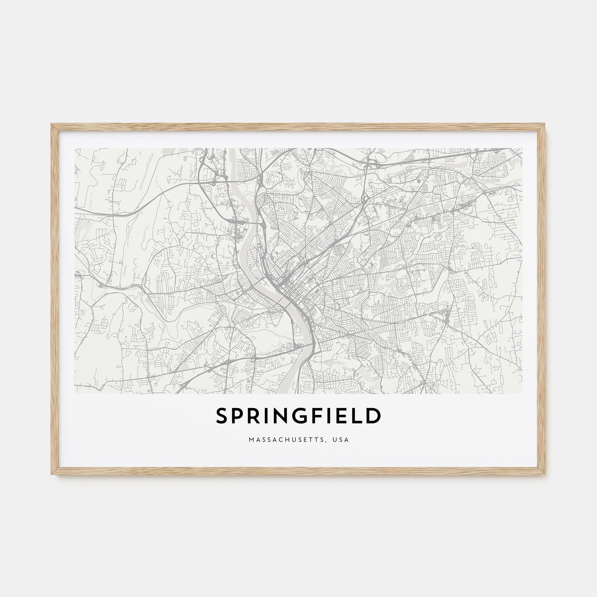 Springfield, Massachusetts Map Landscape Poster