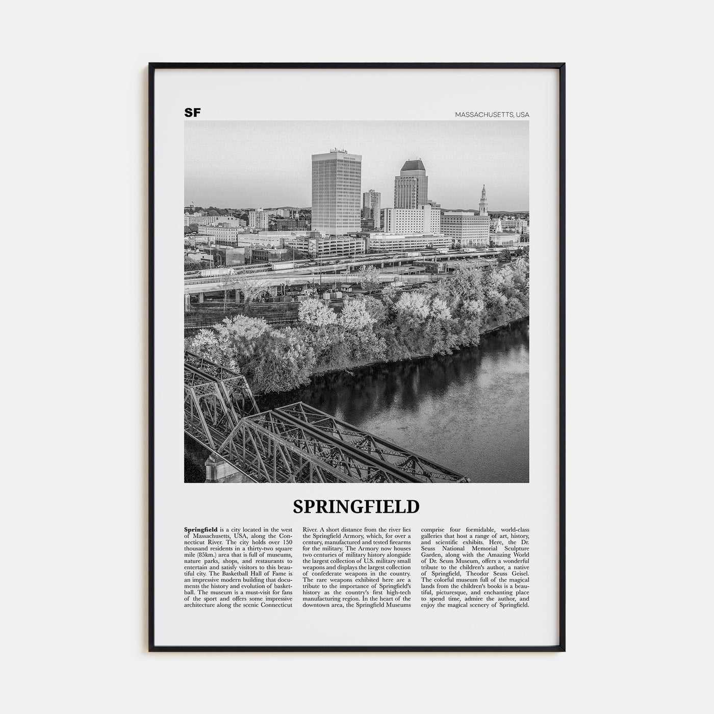 Springfield, Massachusetts Travel B&W Poster