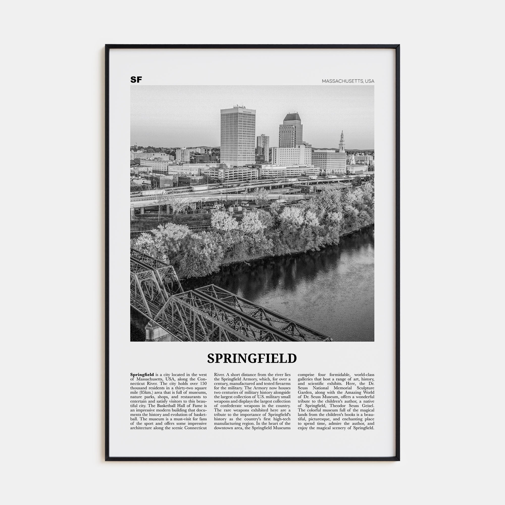 Springfield, Massachusetts Travel B&W Poster
