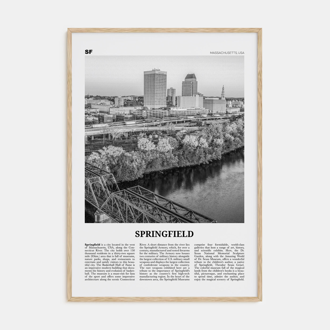 Springfield, Massachusetts Travel B&W Poster