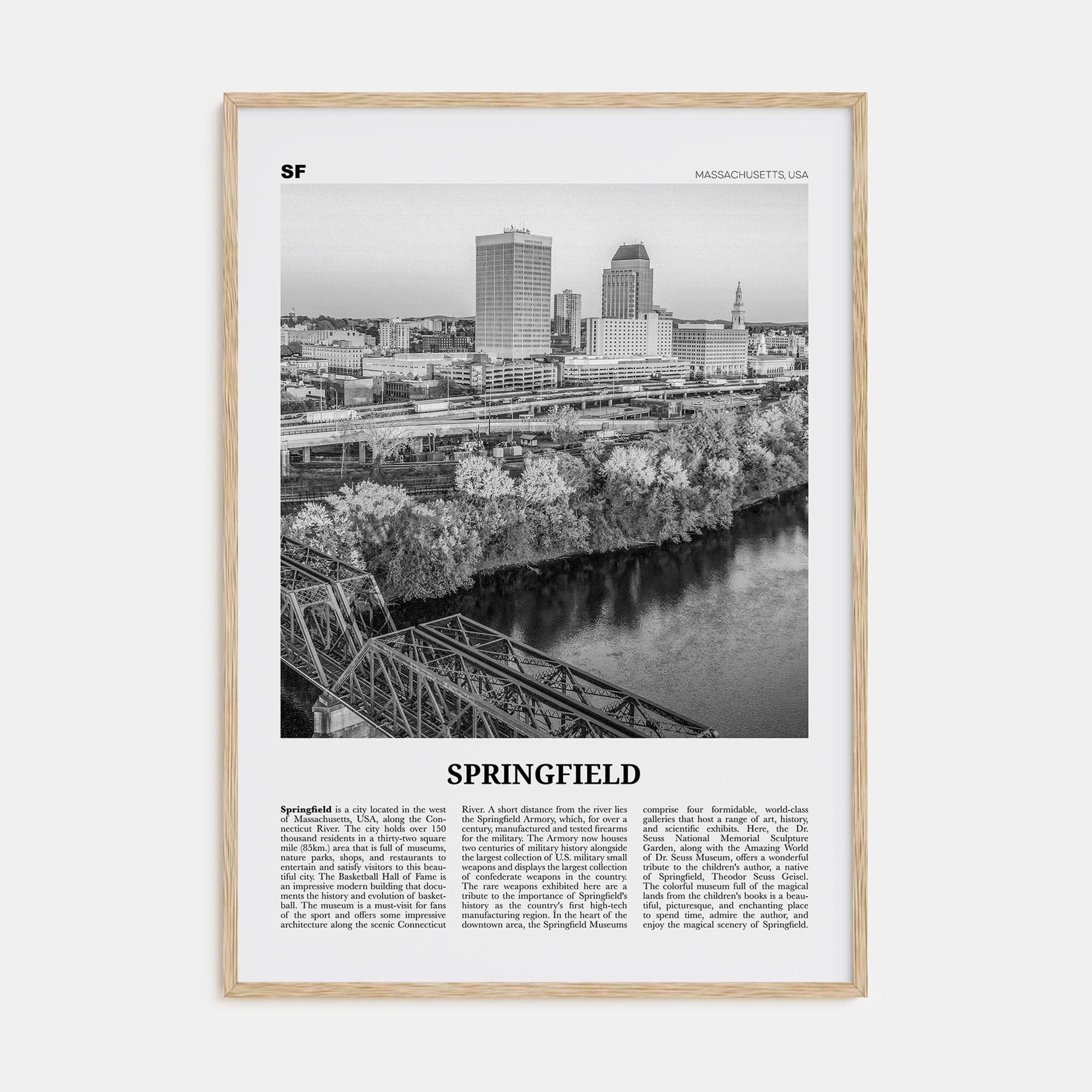 Springfield, Massachusetts Travel B&W Poster