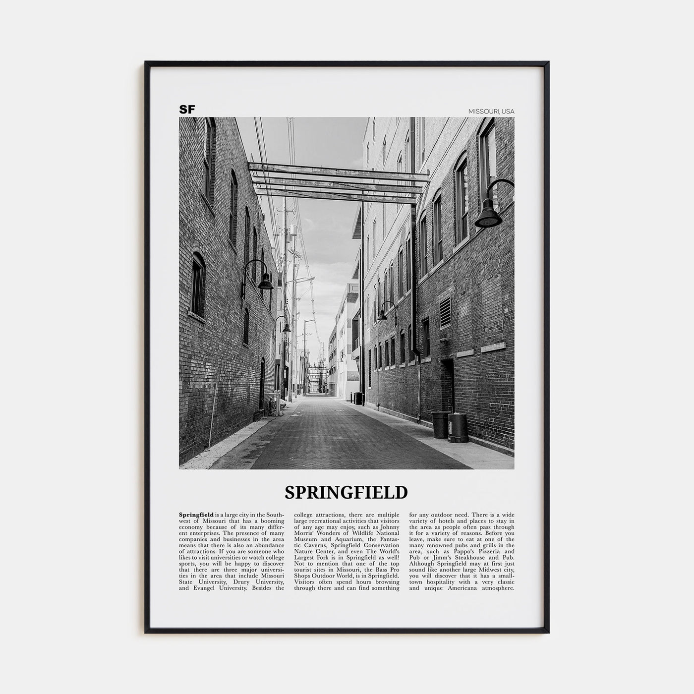 Springfield, Missouri Travel B&W Poster