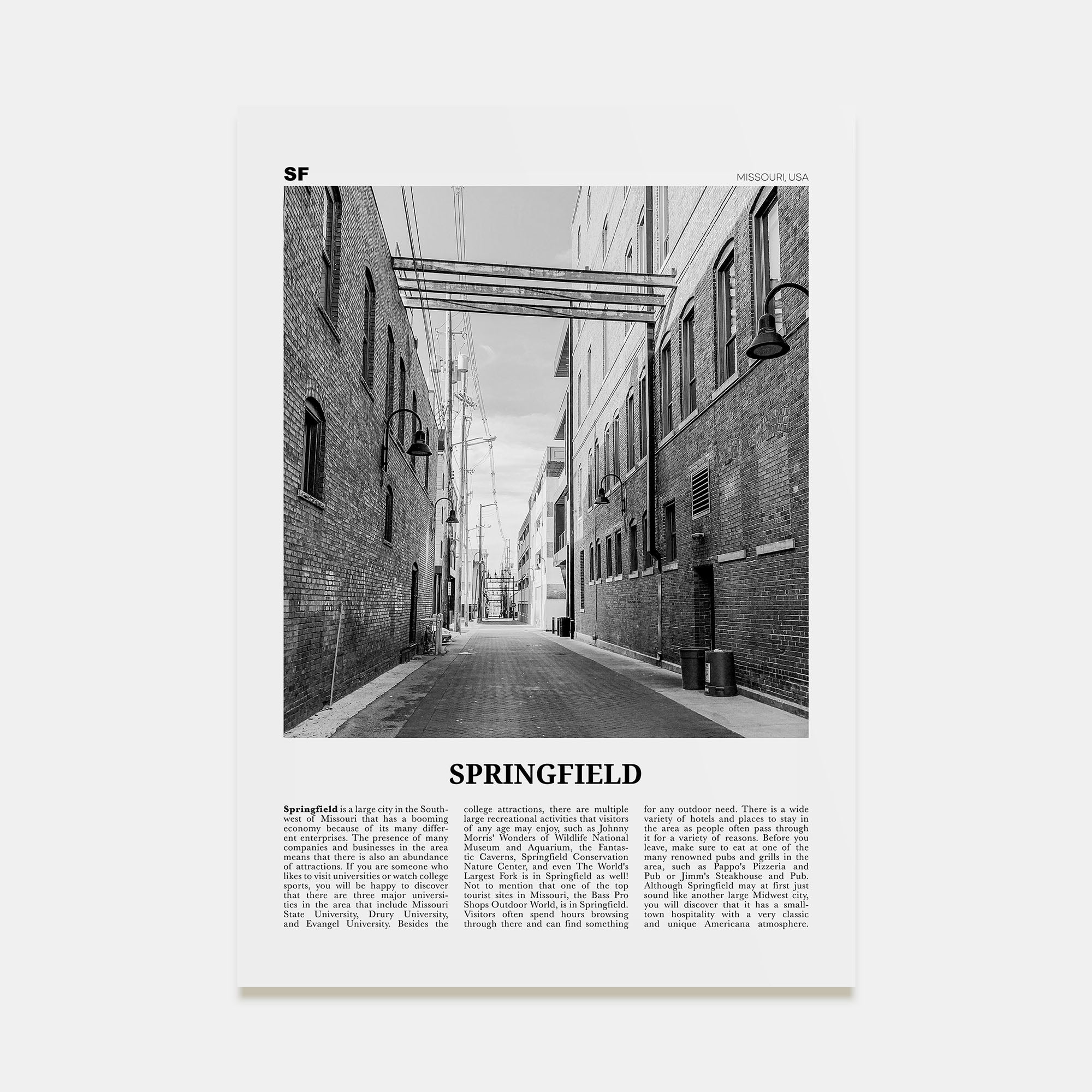Springfield, Missouri Travel B&W Poster