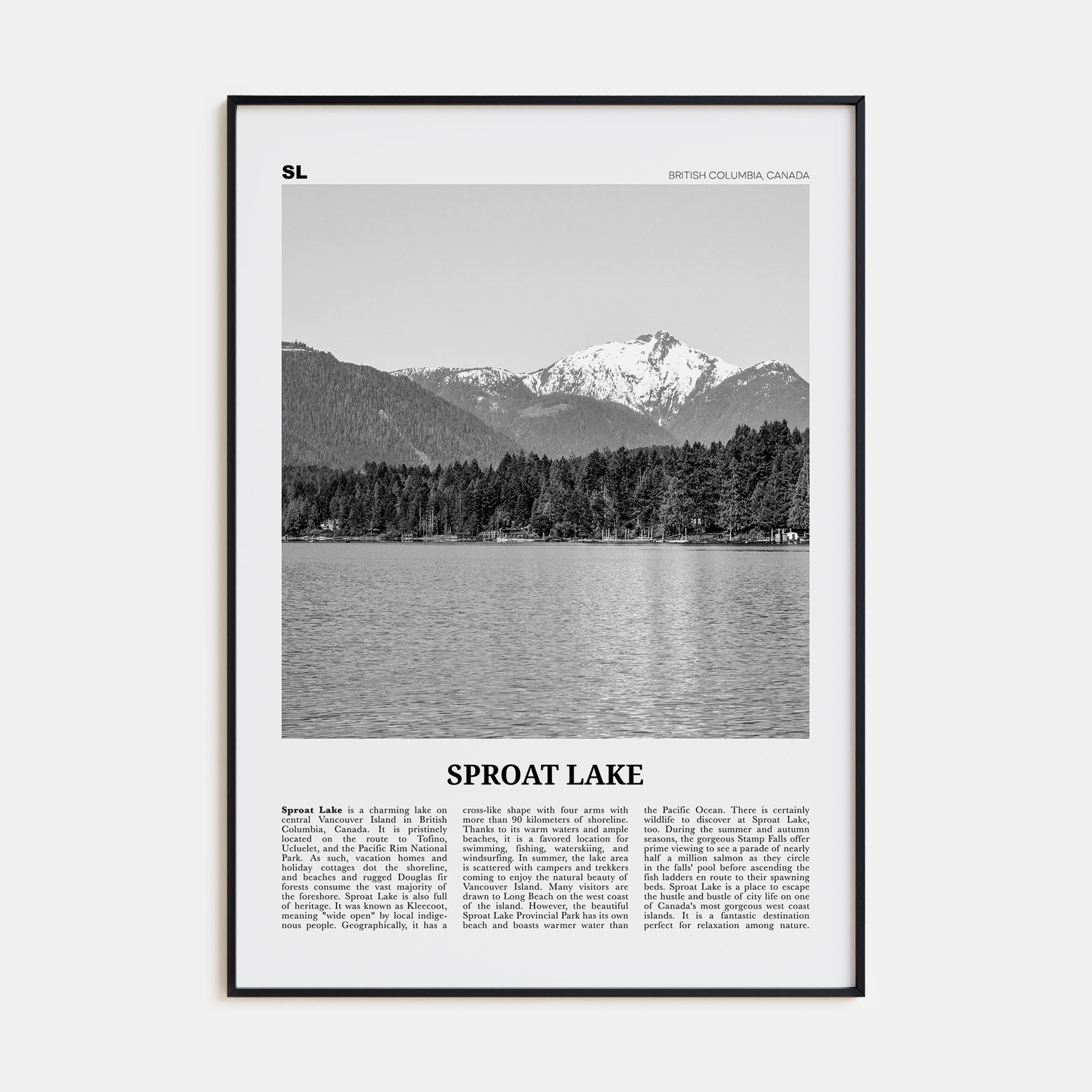 Sproat Lake Travel B&W Poster