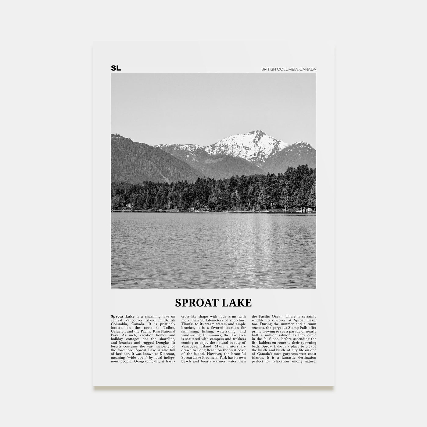 Sproat Lake Travel B&W Poster