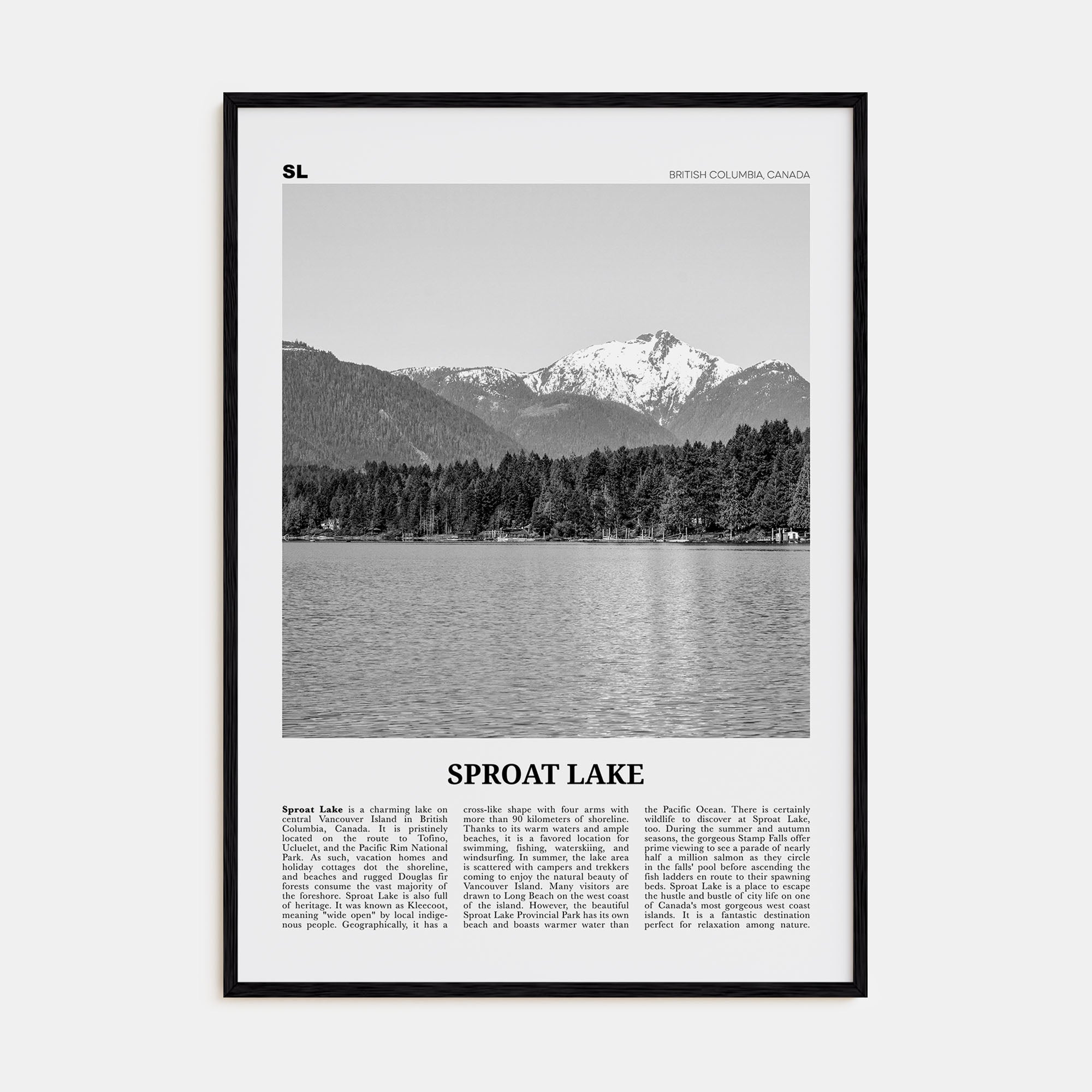 Sproat Lake Travel B&W Poster