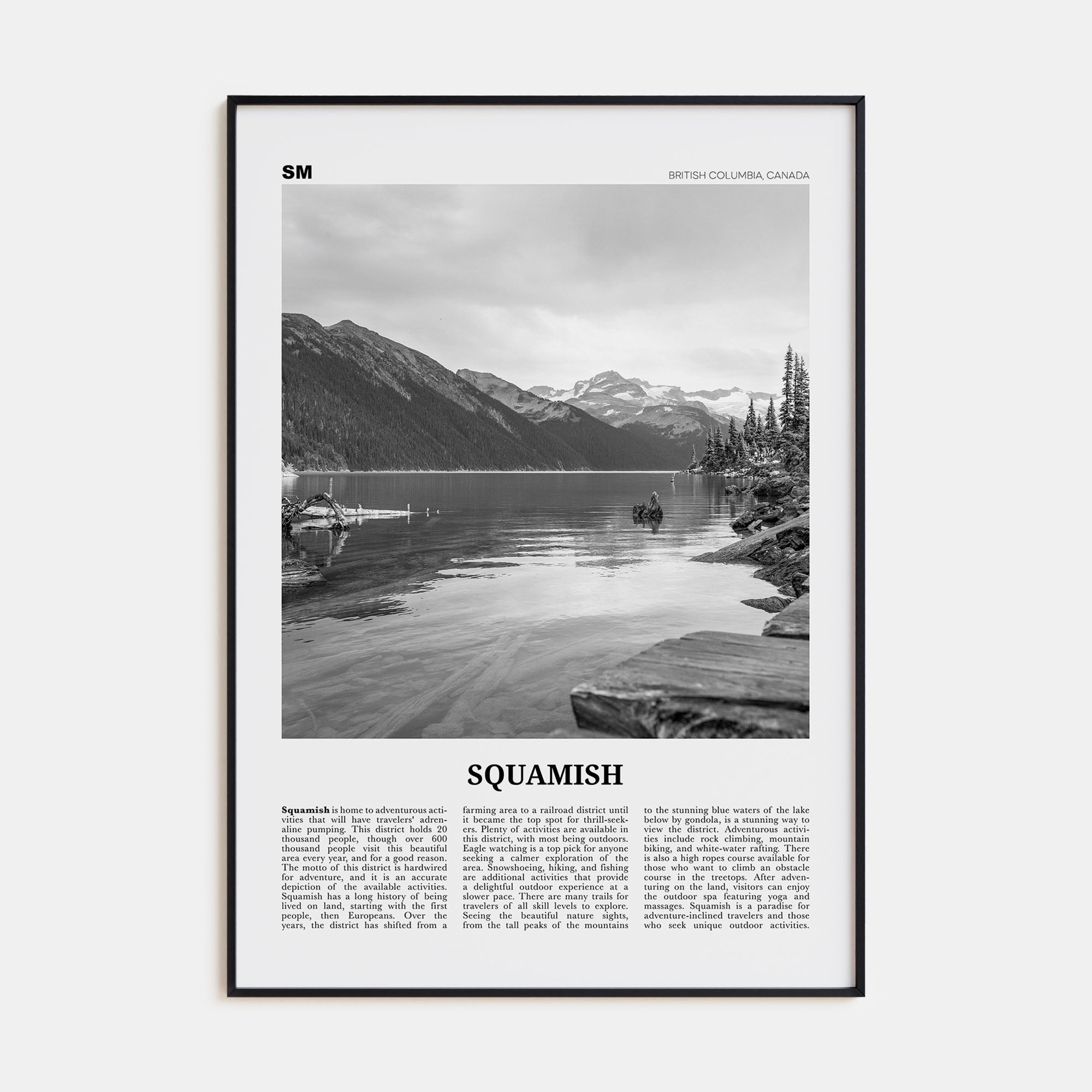 Squamish Travel B&W Poster