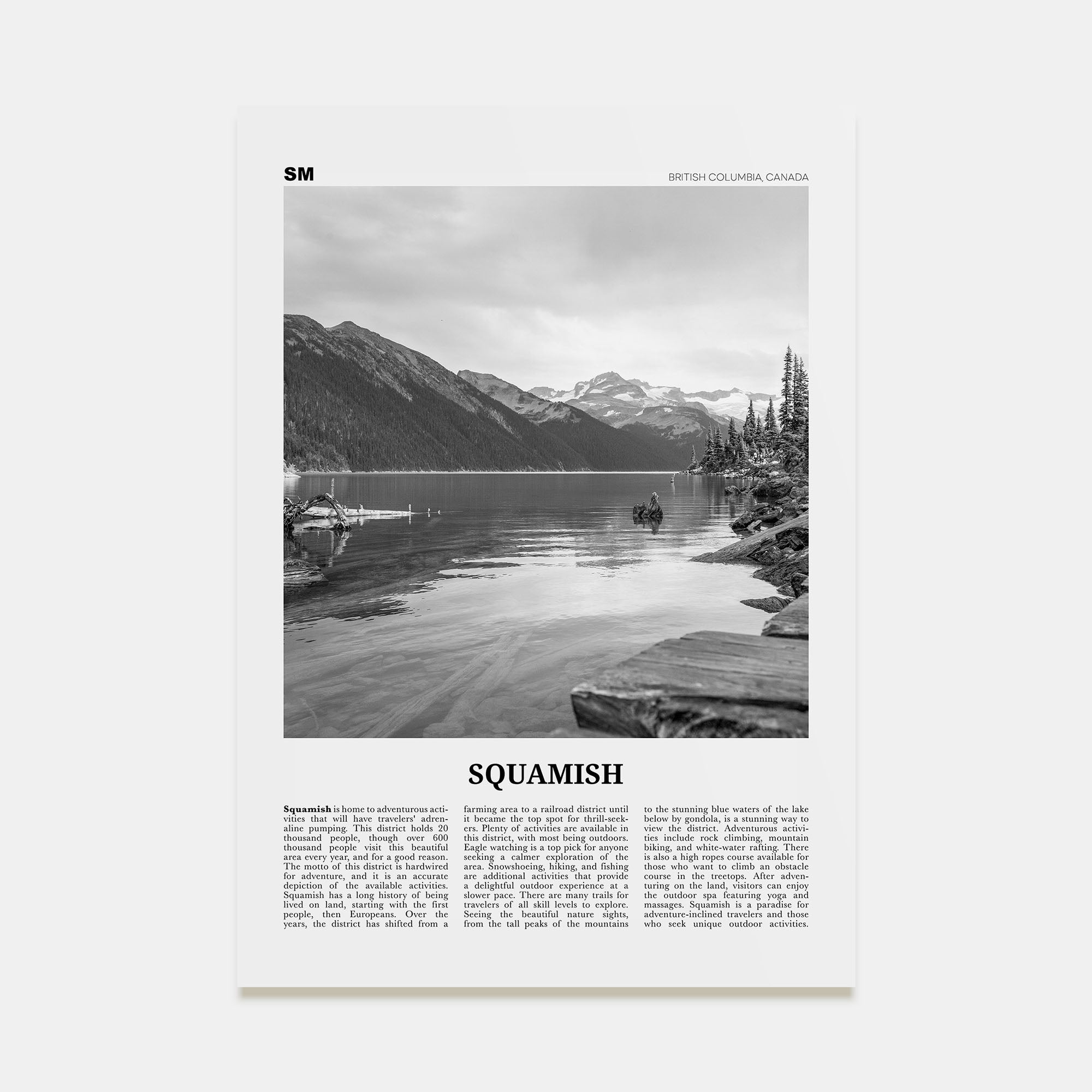 Squamish Travel B&W Poster