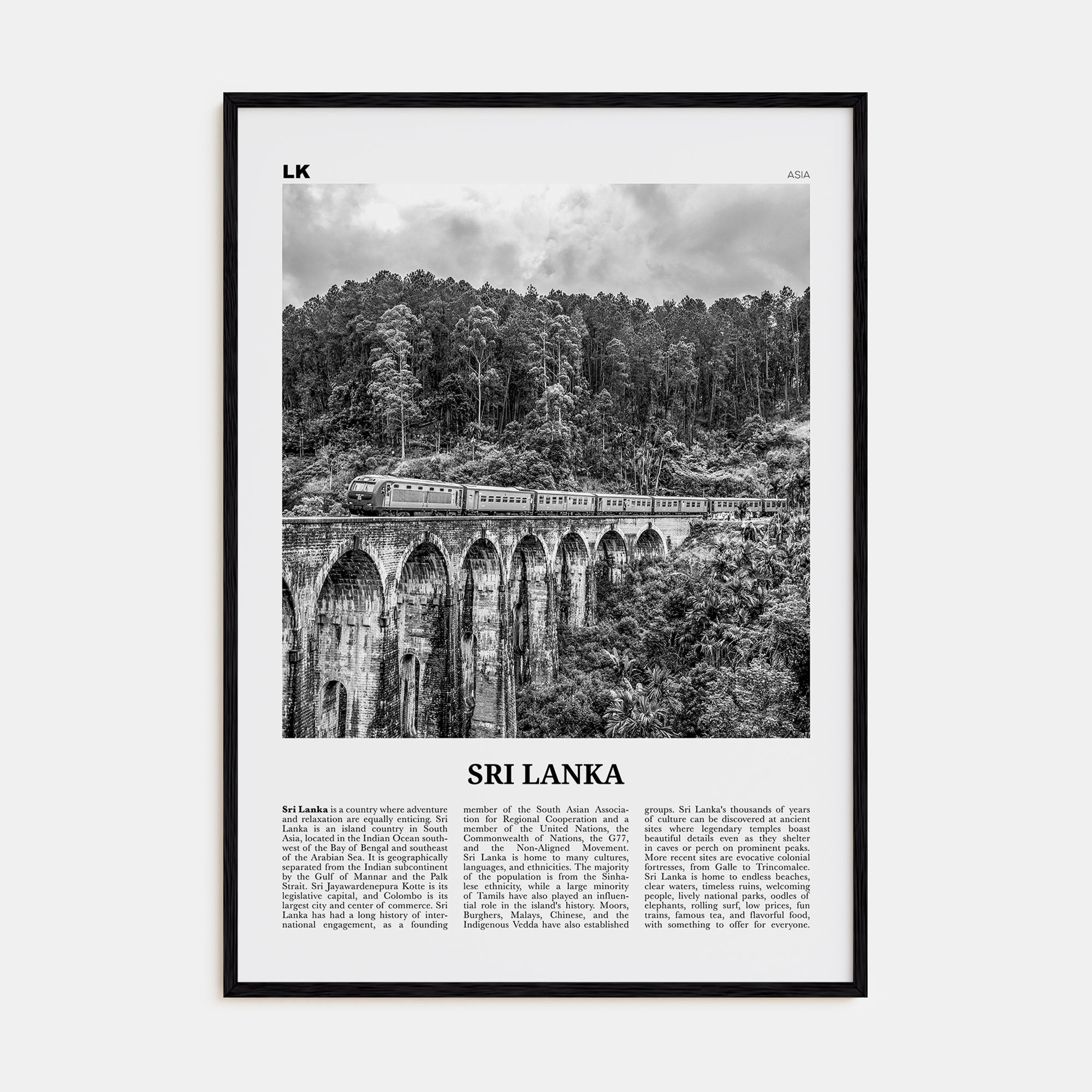 Sri Lanka Travel B&W Poster