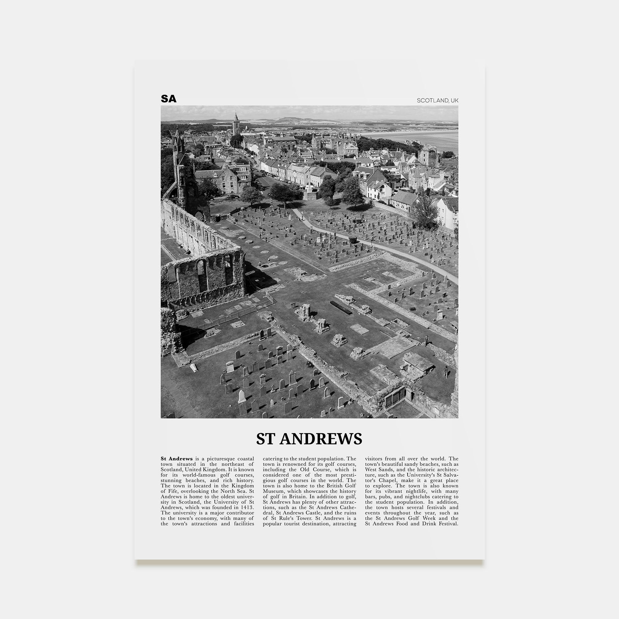 St. Andrews Travel B&W Poster