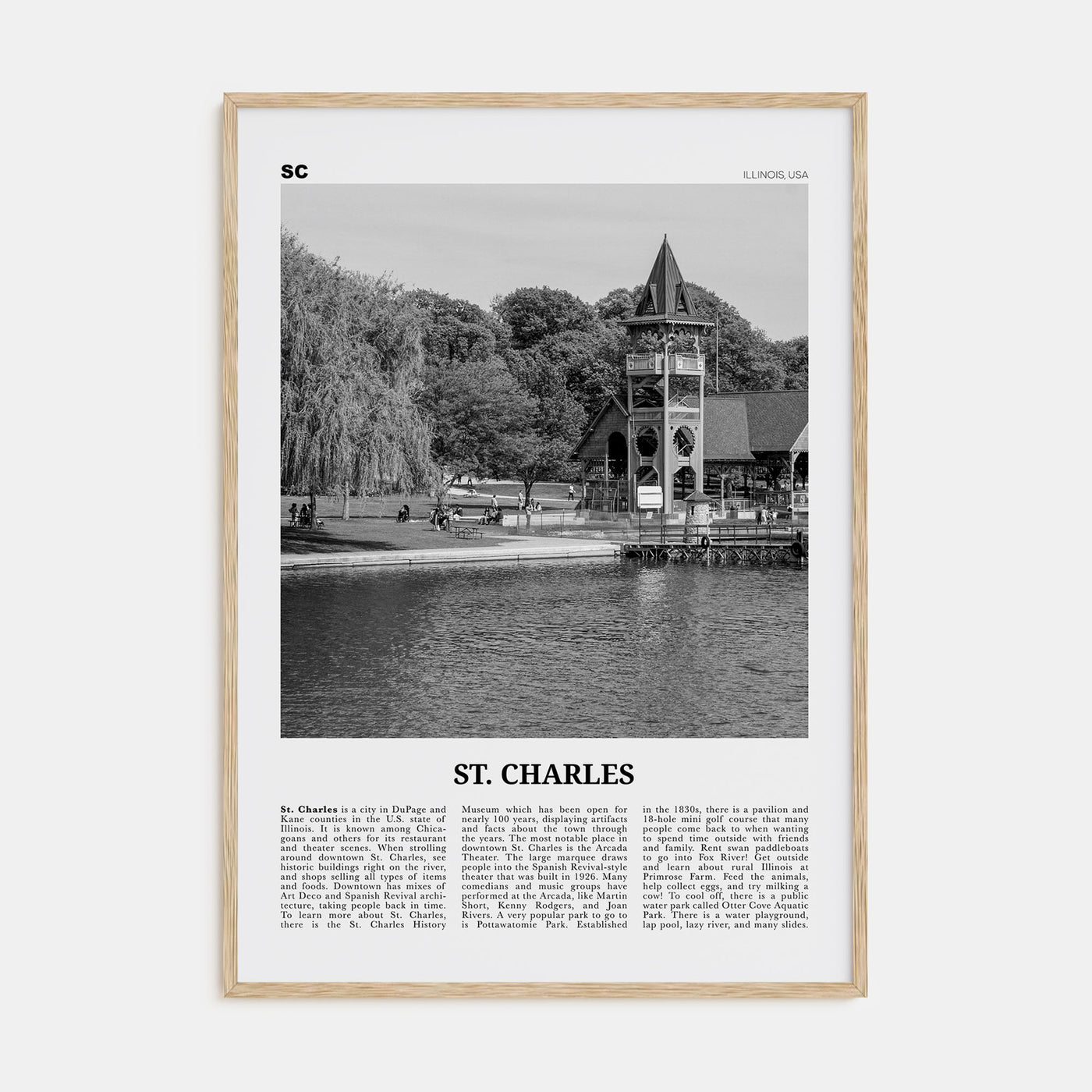 St. Charles, Illinois Travel B&W Poster