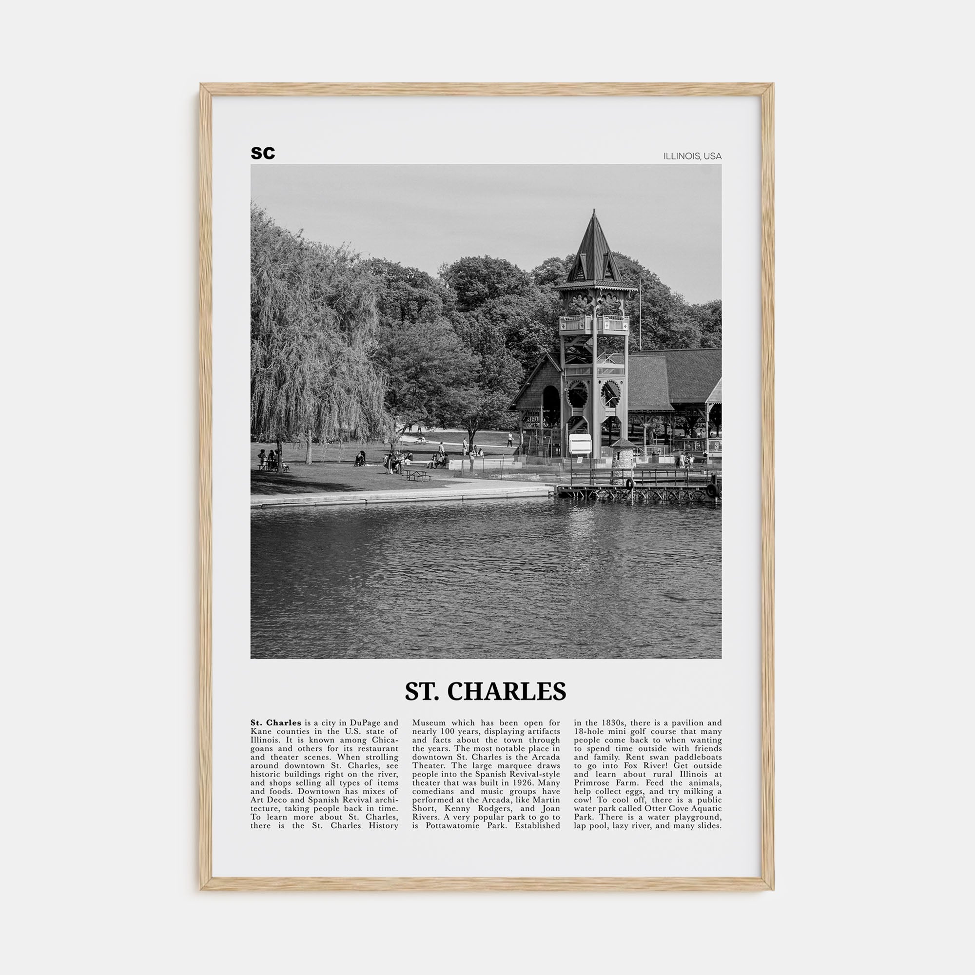 St. Charles, Illinois Travel B&W Poster