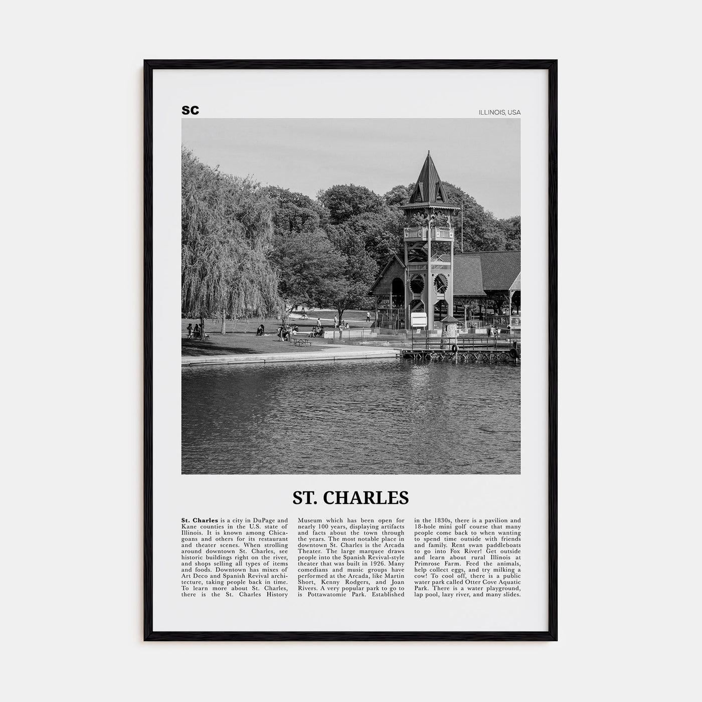 St. Charles, Illinois Travel B&W Poster