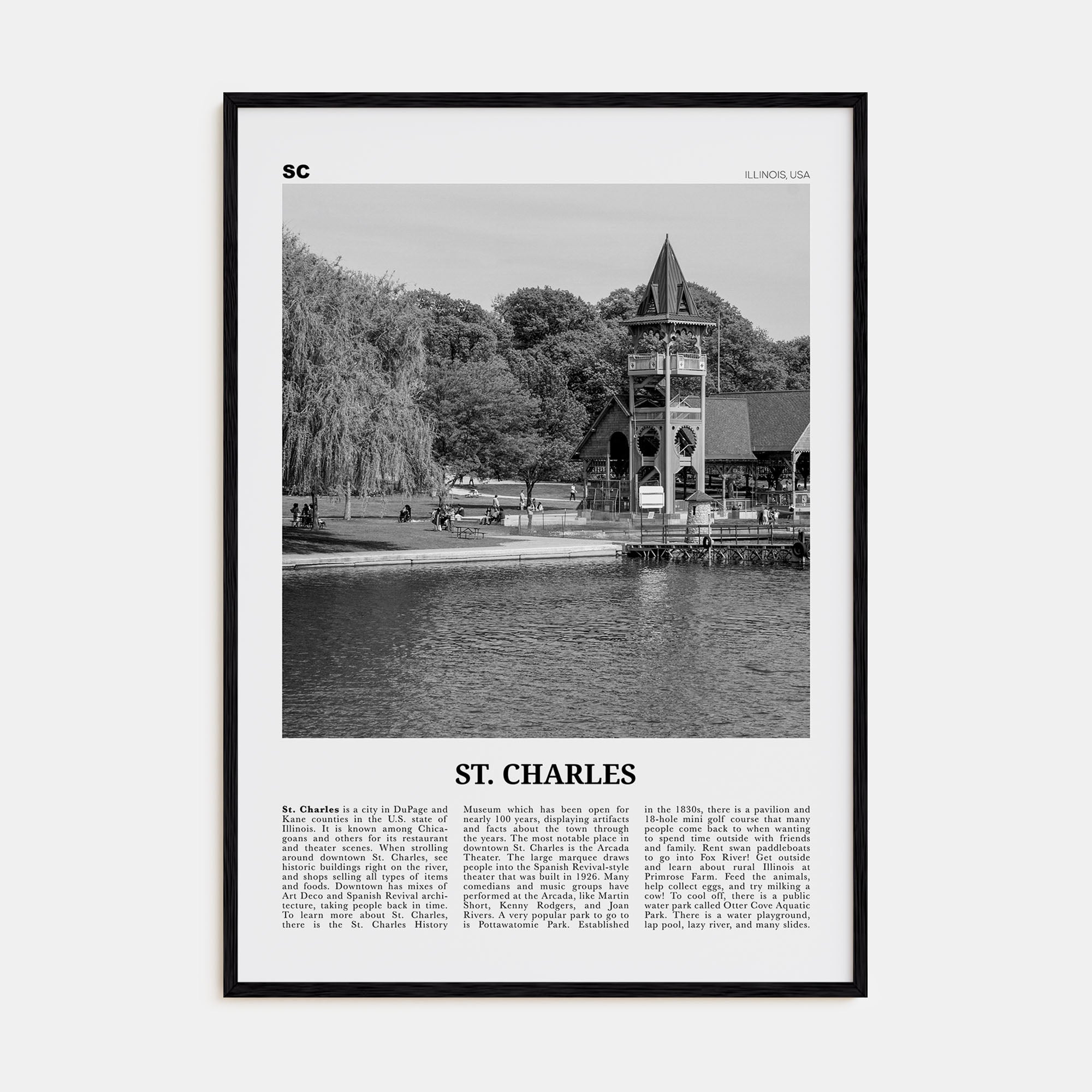 St. Charles, Illinois Travel B&W Poster