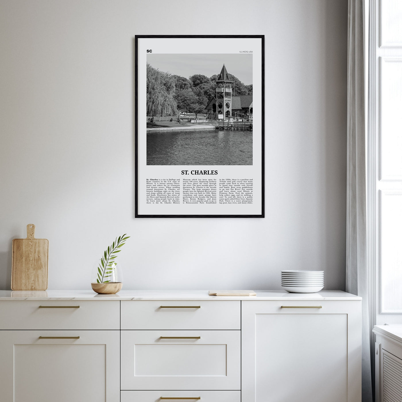 St. Charles, Illinois Travel B&W Poster