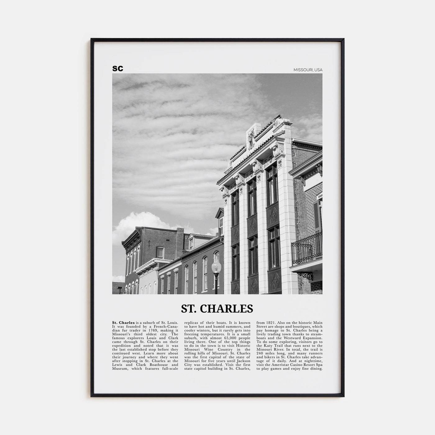 St. Charles, Missouri Travel B&W Poster