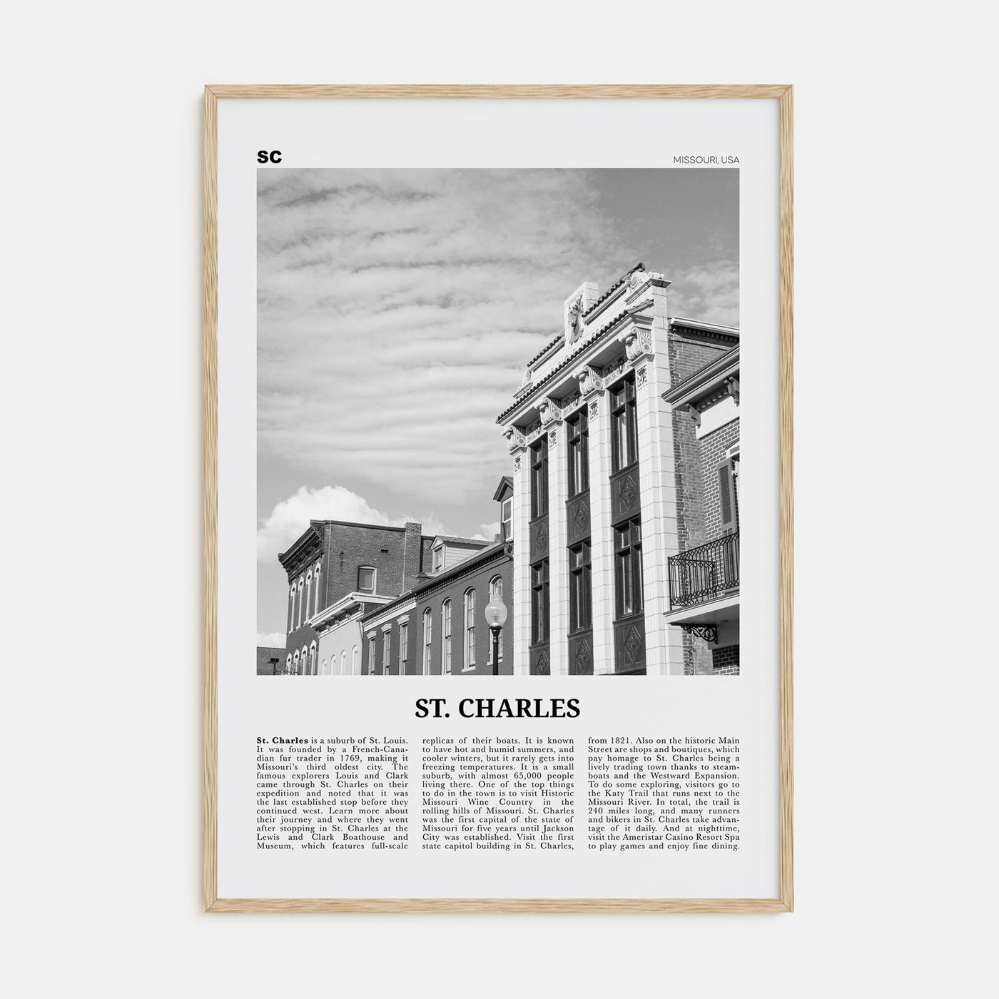 St. Charles, Missouri Travel B&W Poster