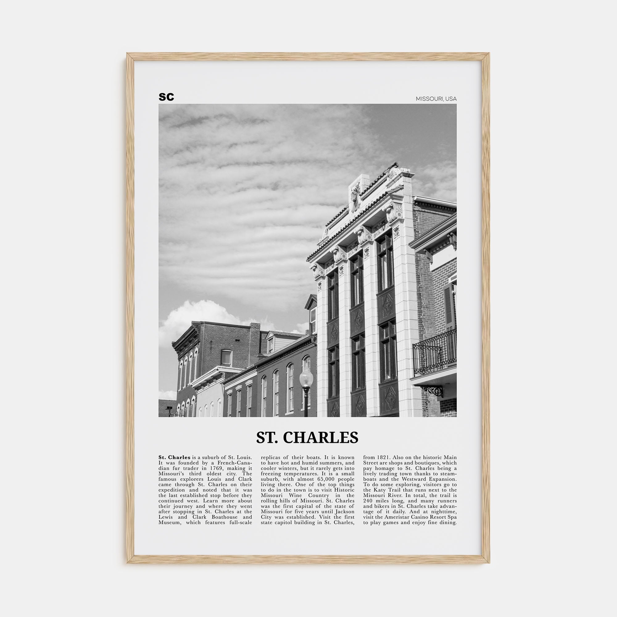 St. Charles, Missouri Travel B&W Poster