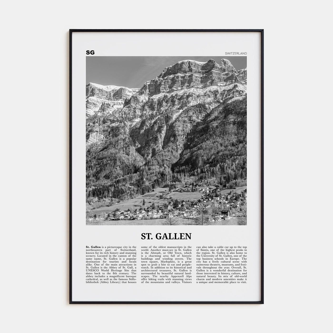 St. Gallen Travel B&W Poster