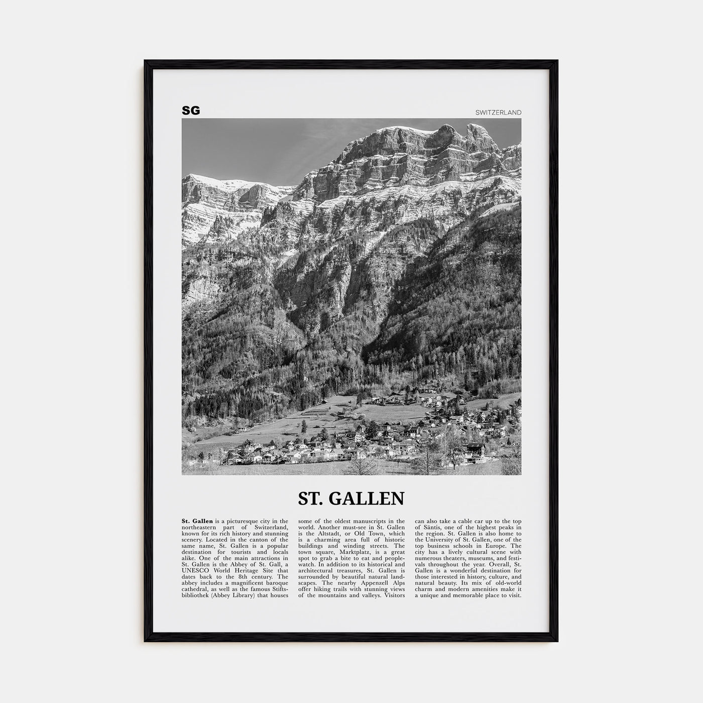 St. Gallen Travel B&W Poster