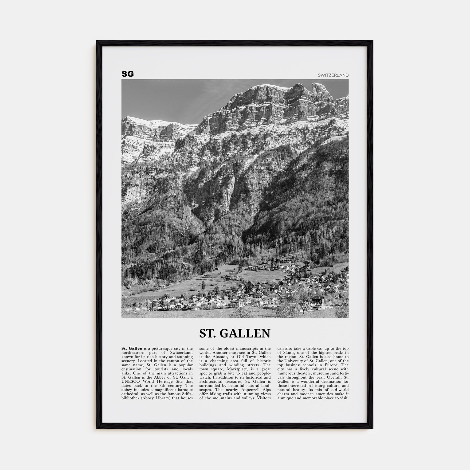 St. Gallen Travel B&W Poster