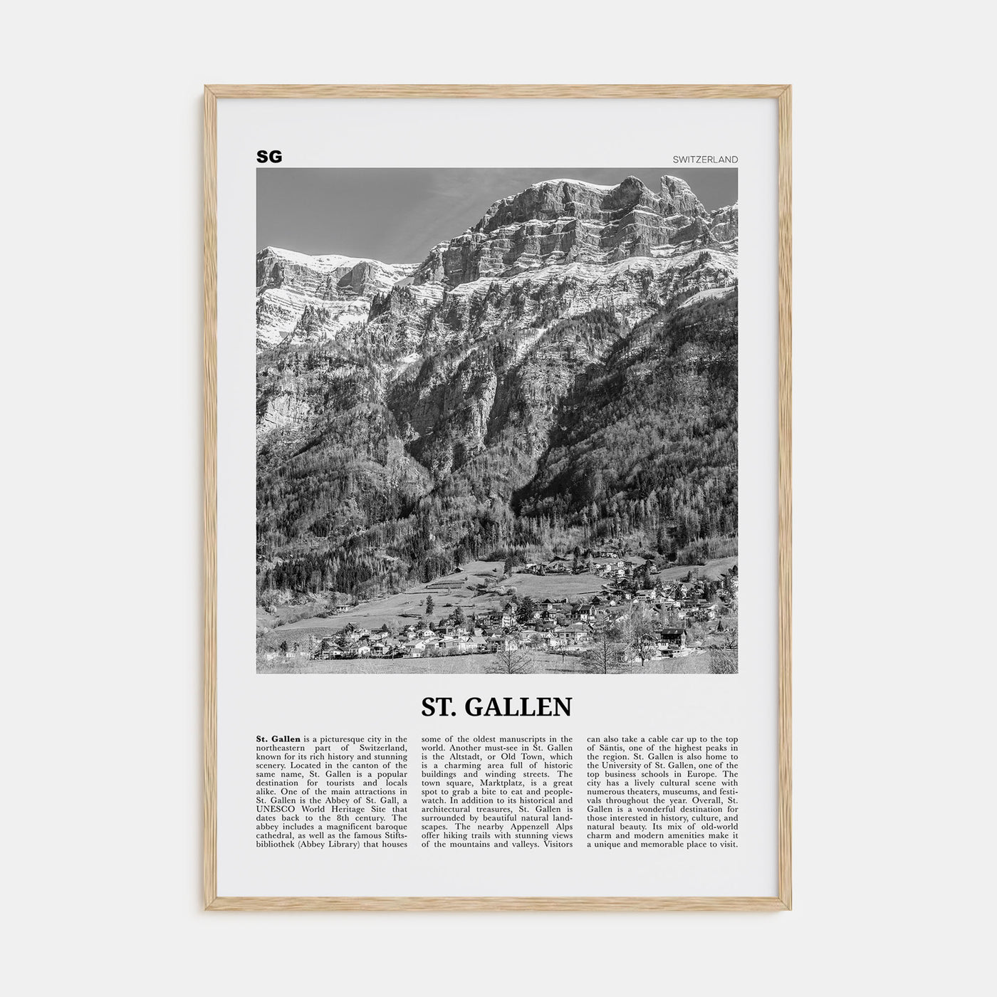 St. Gallen Travel B&W Poster