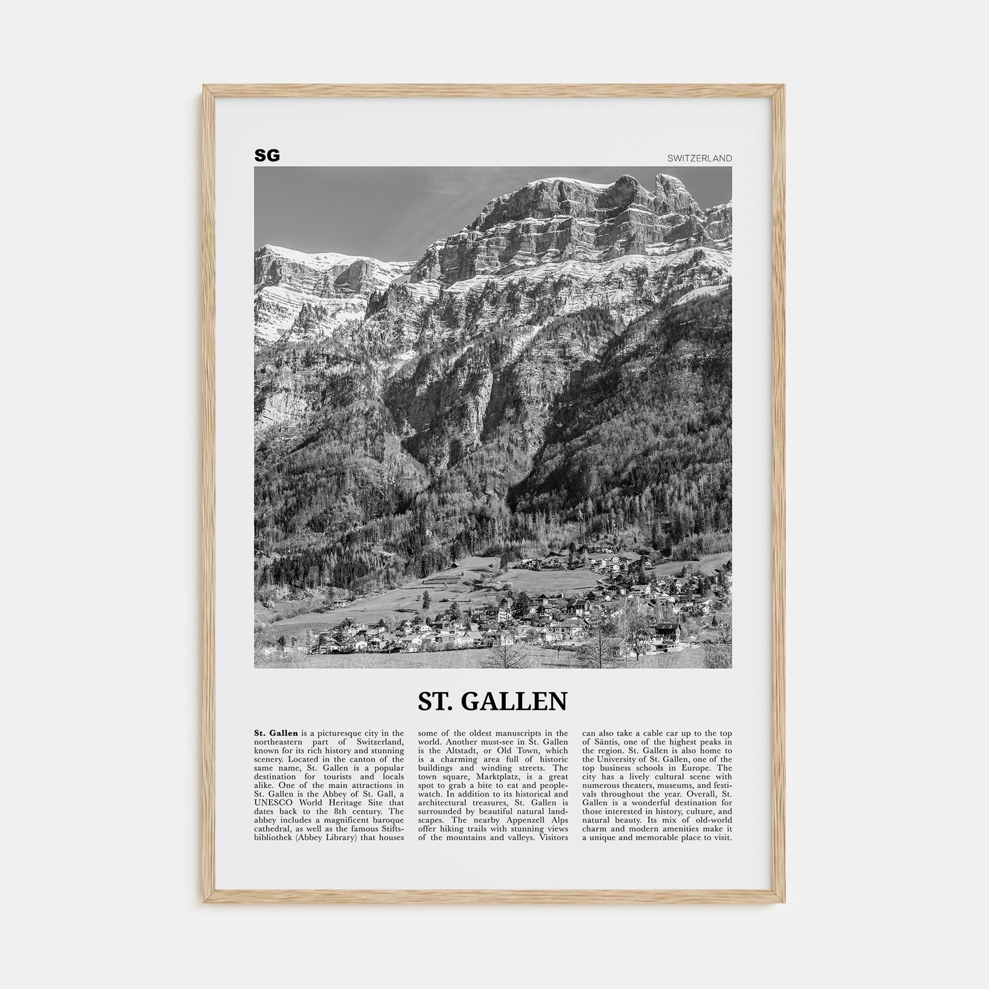 St. Gallen Travel B&W Poster