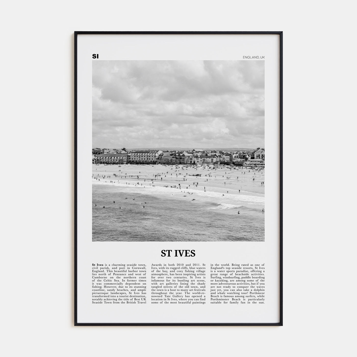 St. Ives Travel B&W Poster
